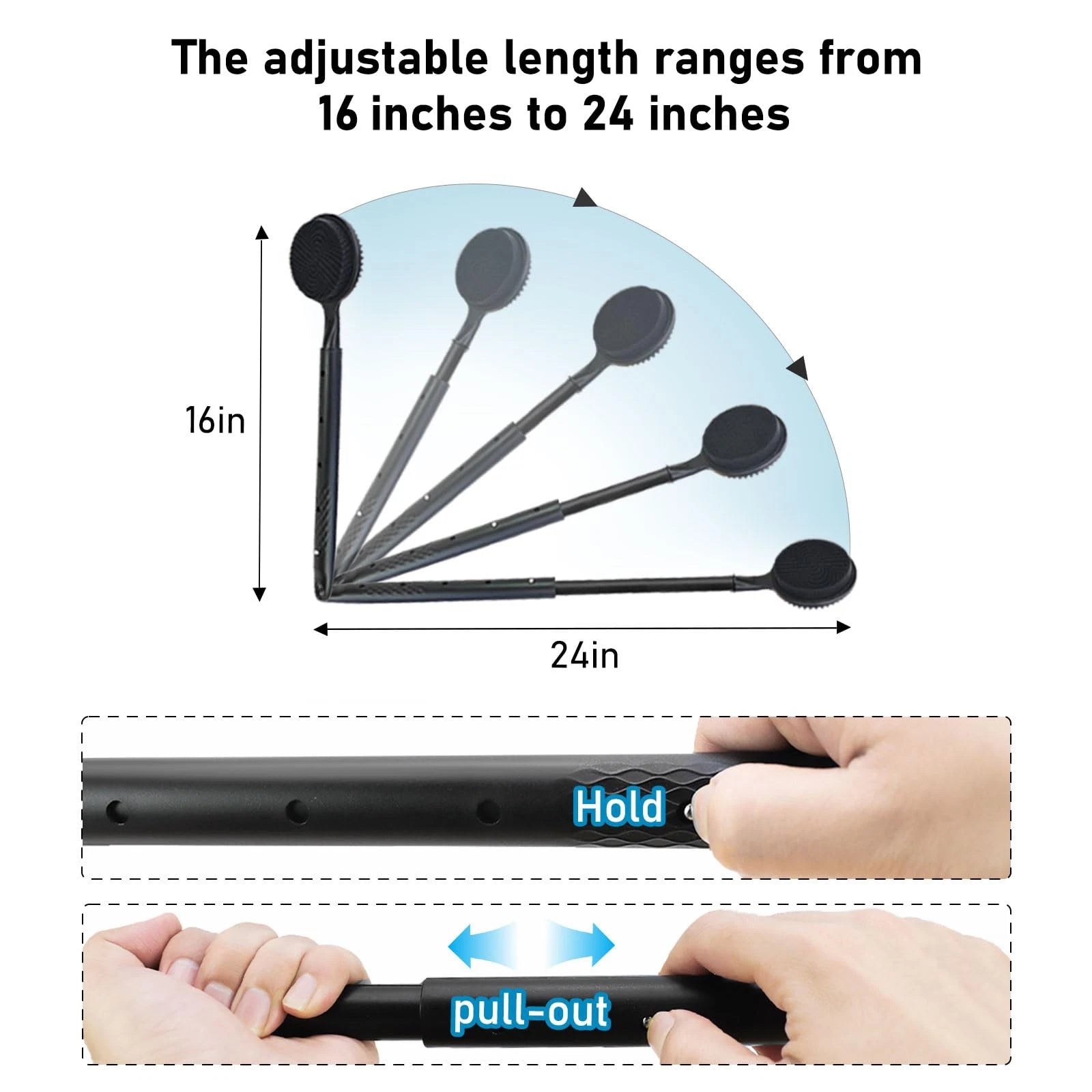 24 Inches Adjustable Bath Brush Long Handle for Shower，Dual-Sided Silicone Ba...