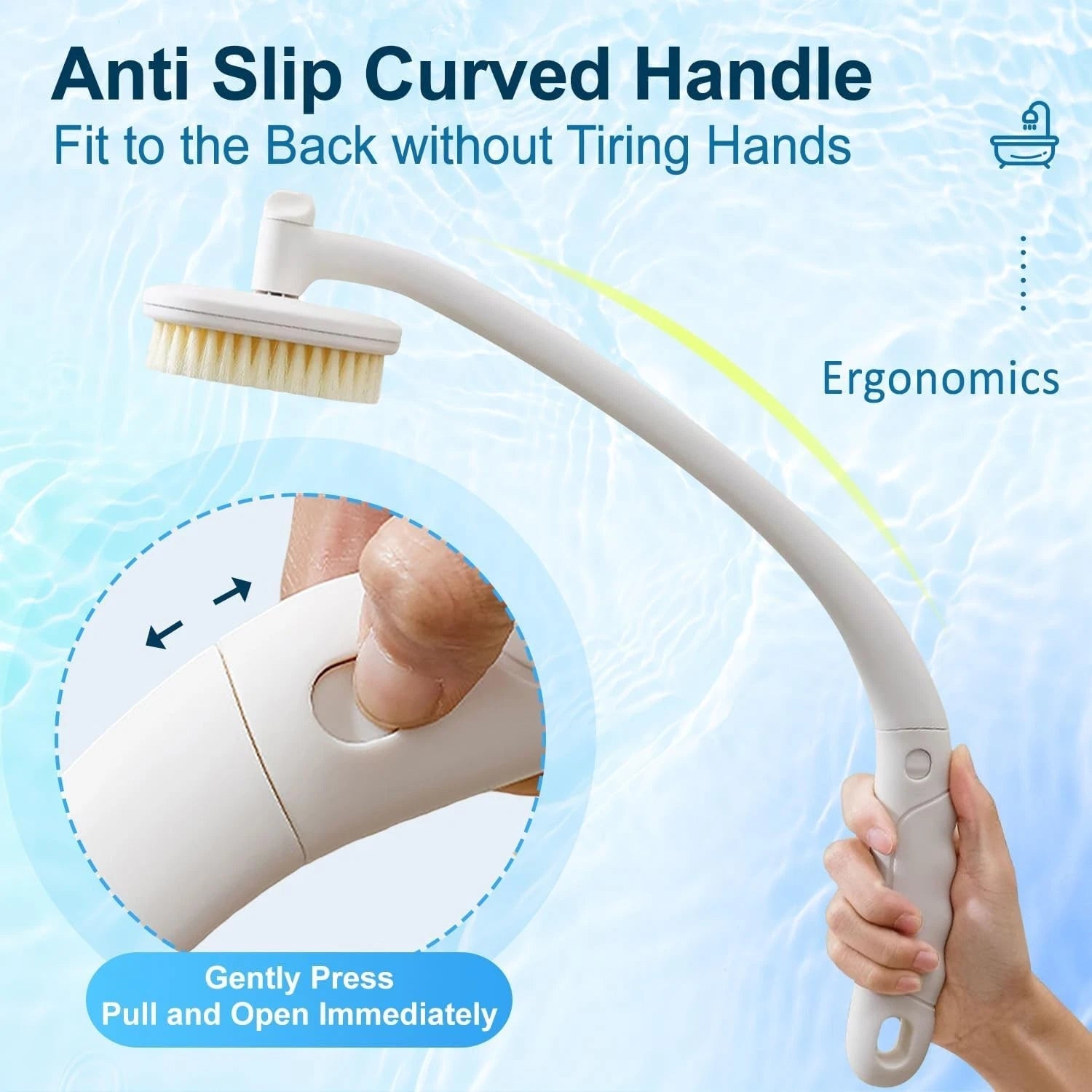 20” Long Handle Shower Brush for Body, Back Scrubber for Shower with 3 Pcs Brush
