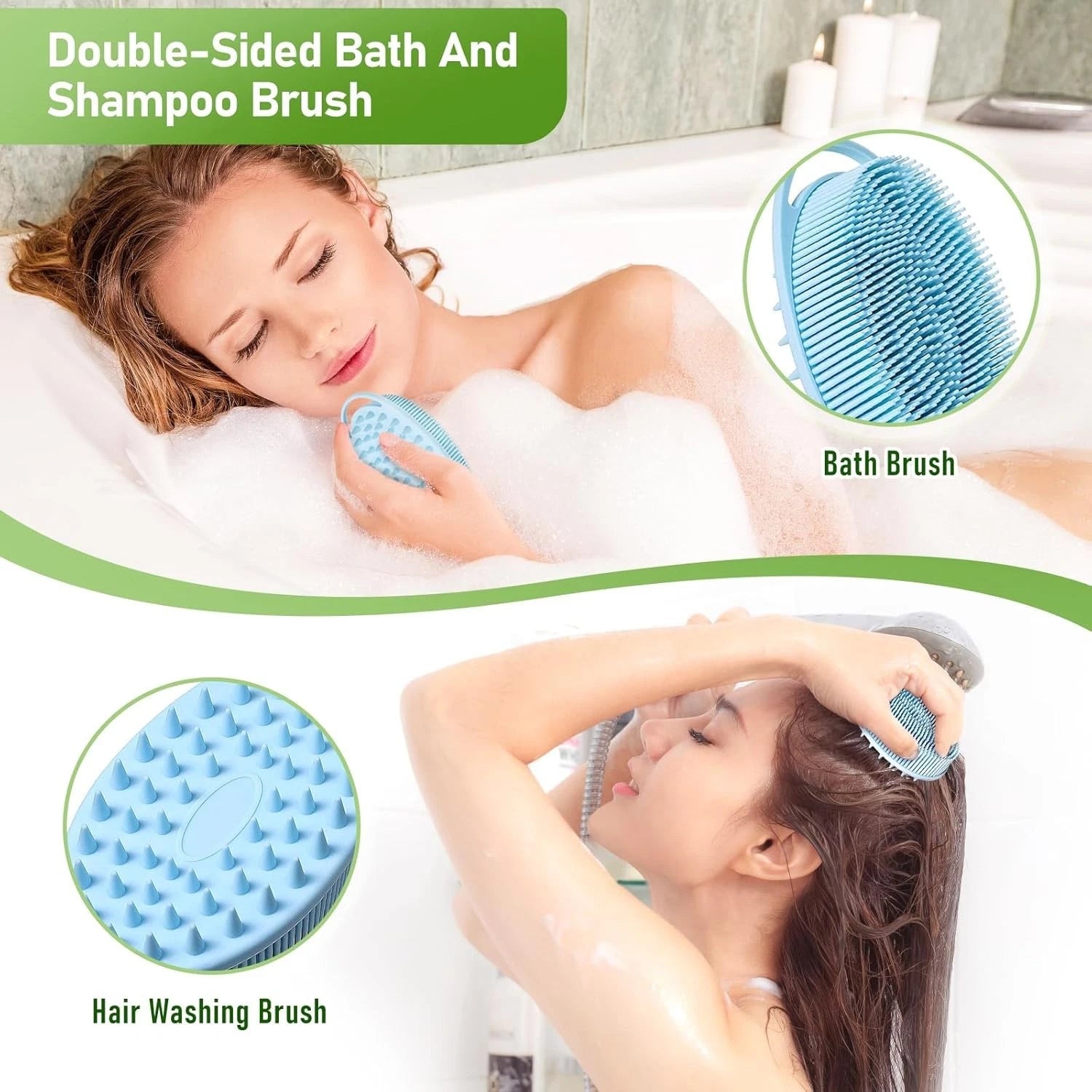 Ergonomic U-Shaped Back Bath Brush with Dual-Sided Silicone Scrubber for Comfort
