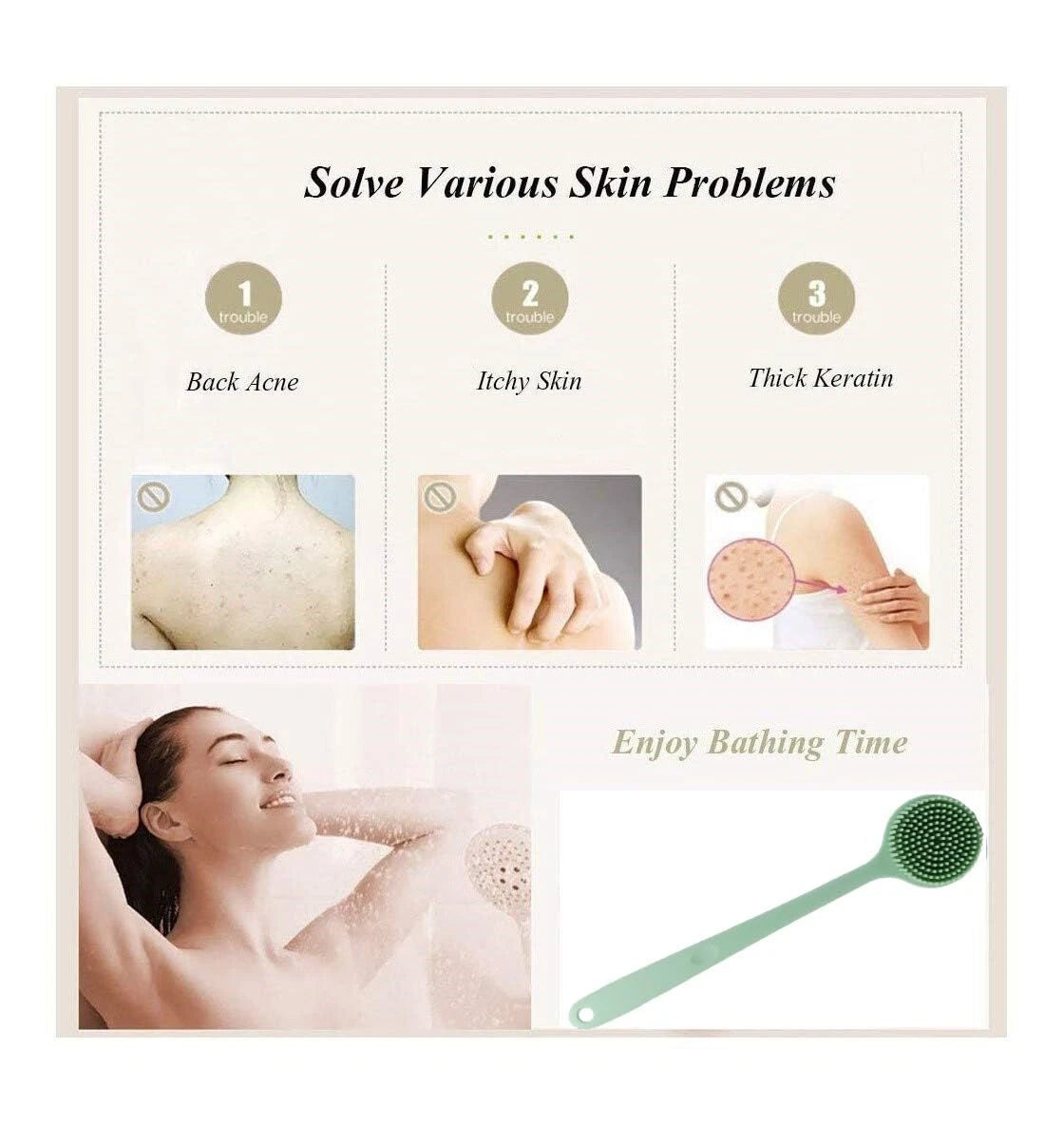 Silicone Body Scrubber - Long Handle Exfoliating Shower Brush for Men Women &...