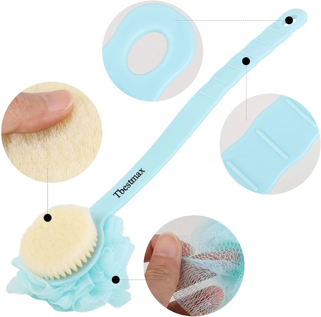 Loofah Back Scrubber Long Handle Shower Body Brush with Soft Mesh Sponge for Wom