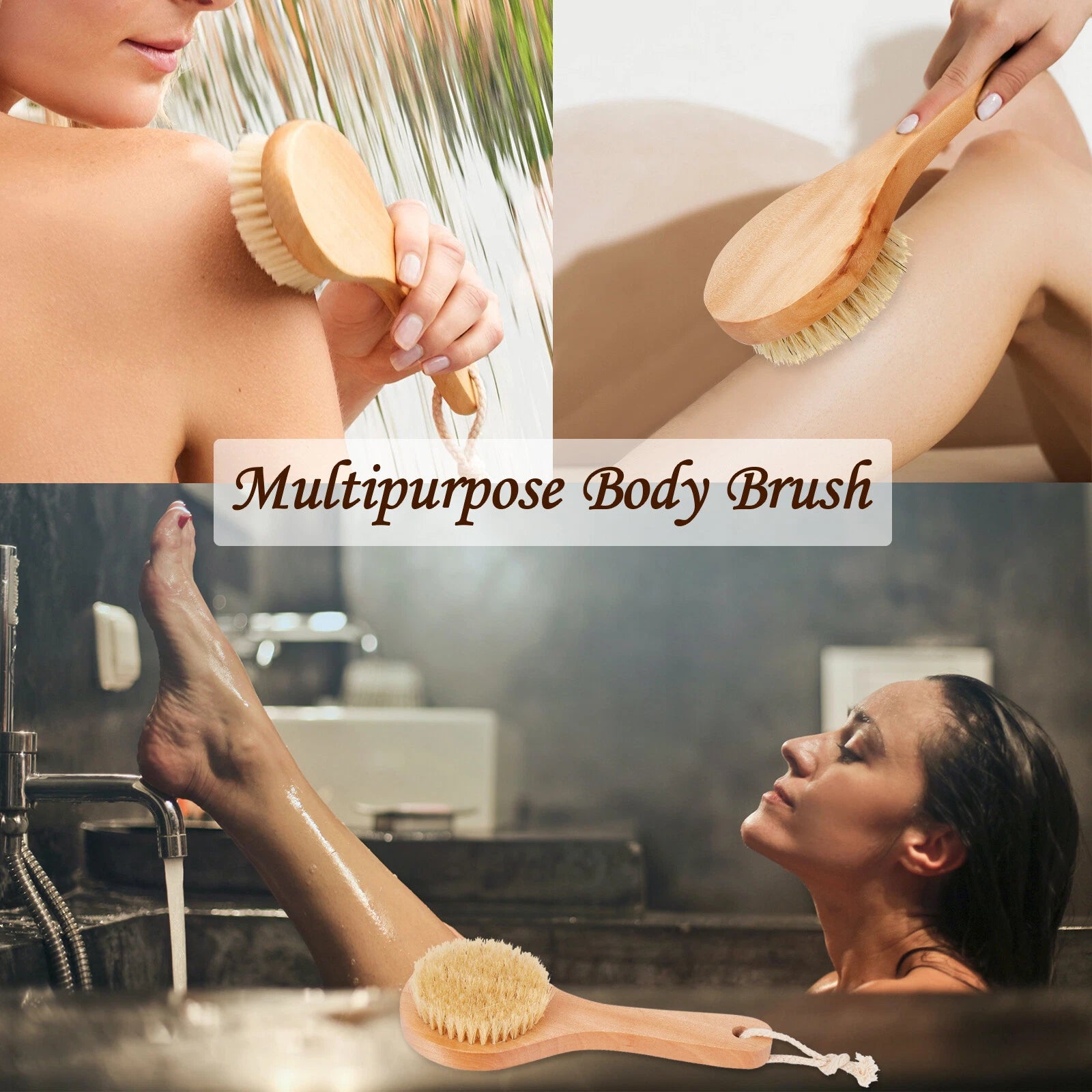 Dry Brushing Body Brush Wood Shower Bath Back Brush Skin Massage Scrubber Spa