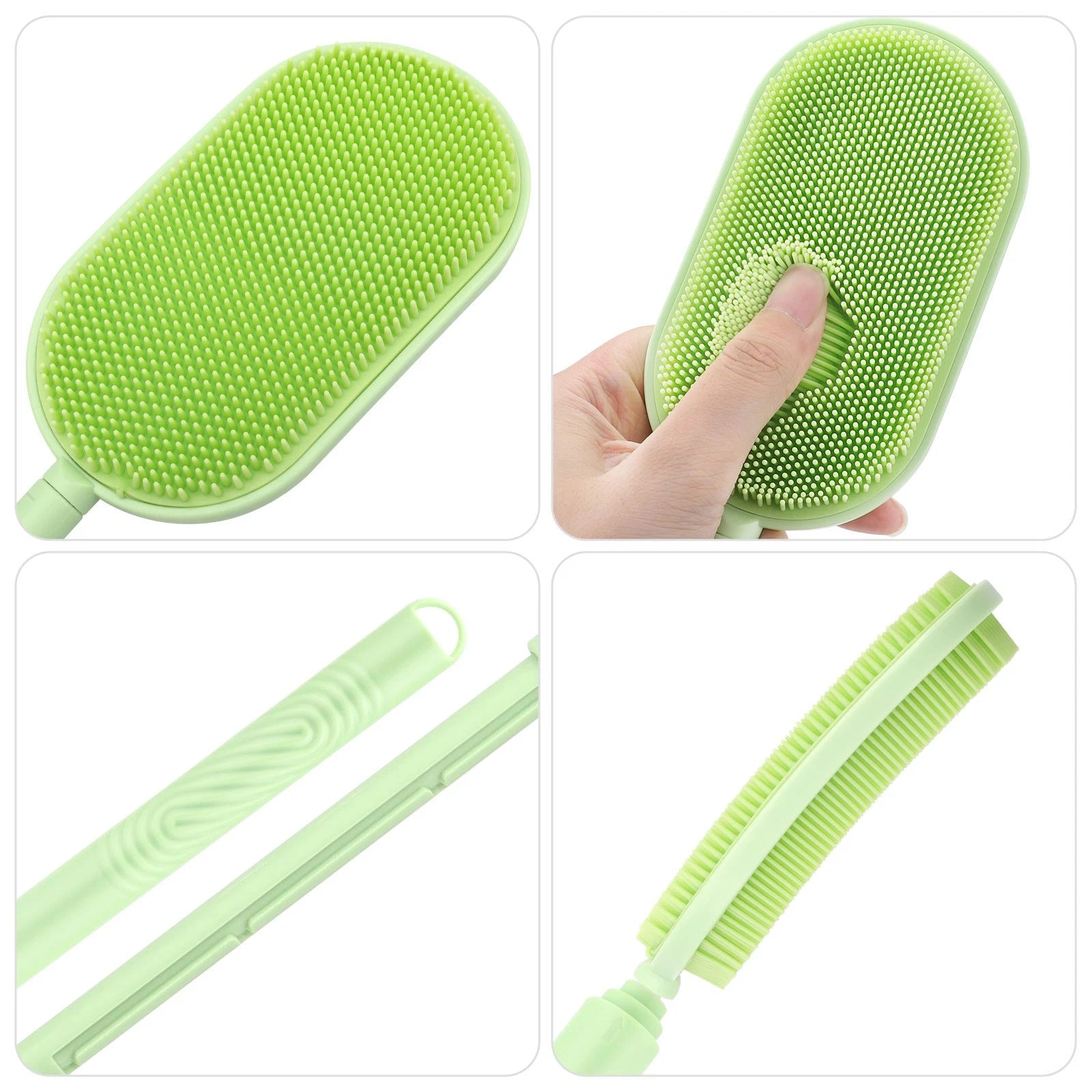 Silicone Back Scrubber 14.6-27.6" Dual-Sided Adjustable Bath Shower Body Brush