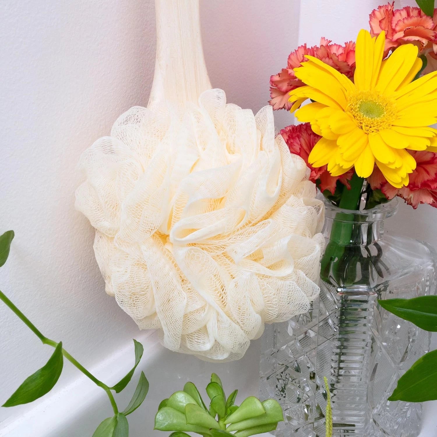 Ecopouf Bath Brush, Loofah Brush for Bath & Shower, Made with Long Handle & Recy