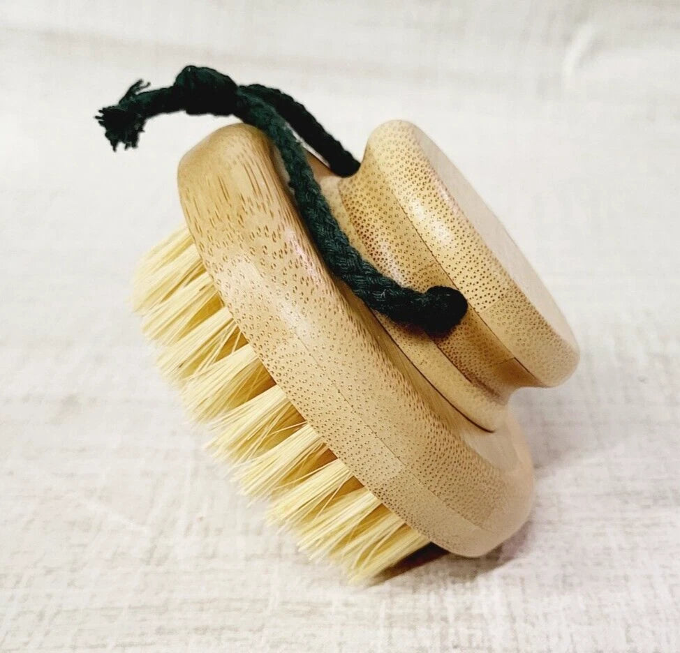 VILLA FLORIANI Wet Dry Wooden Handle Natural Bristle Body Exfoliating Brush NEW