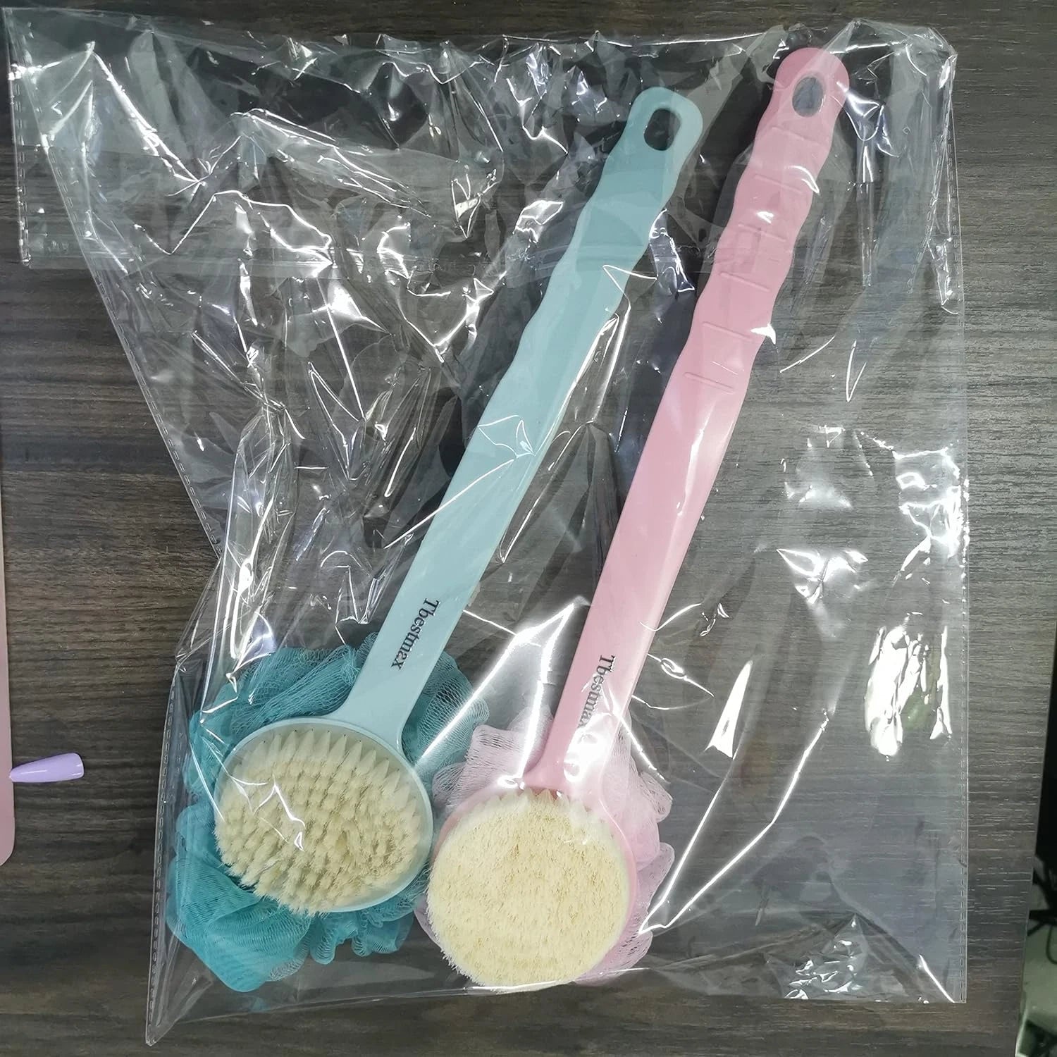 Loofah Back Scrubber Long Handle Shower Body Brush with Soft Mesh Sponge for Wom