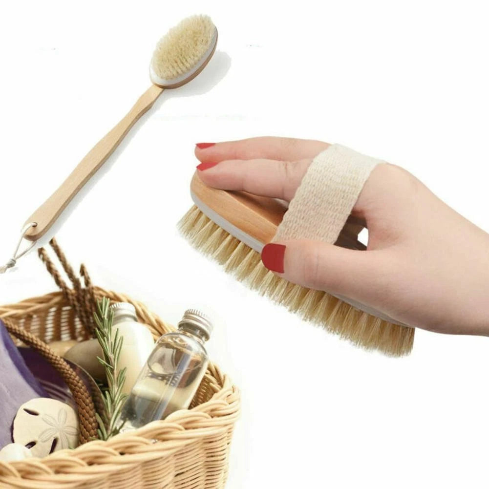 Durable Natural Long-Handled Bath Shower Body Back Dry Skin Spa Scrubber Brush A