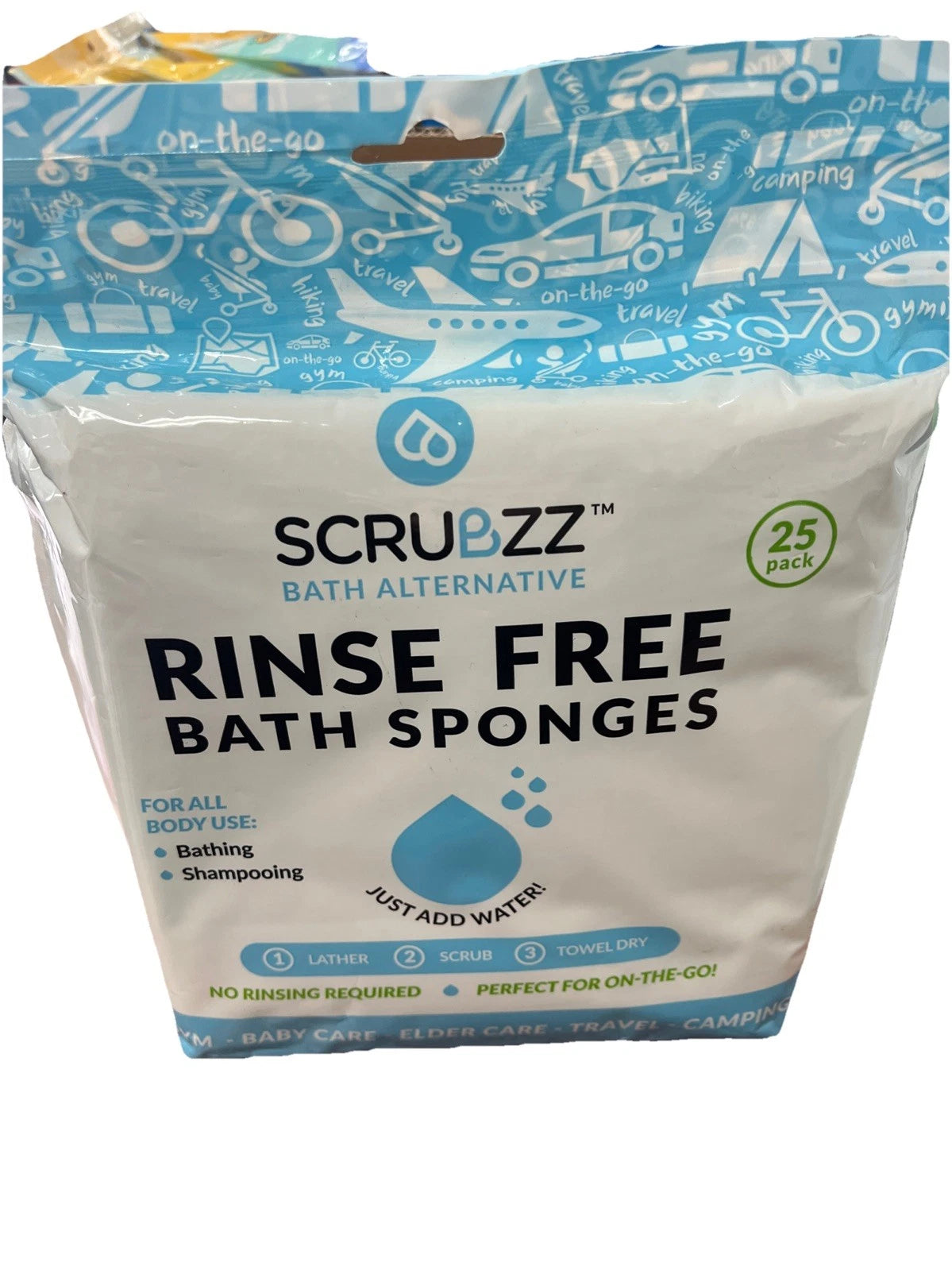 Scrubzz Rinse Free Bath Sponges 2x25-Pack (50 Sponges) For Bathing & Shampooing