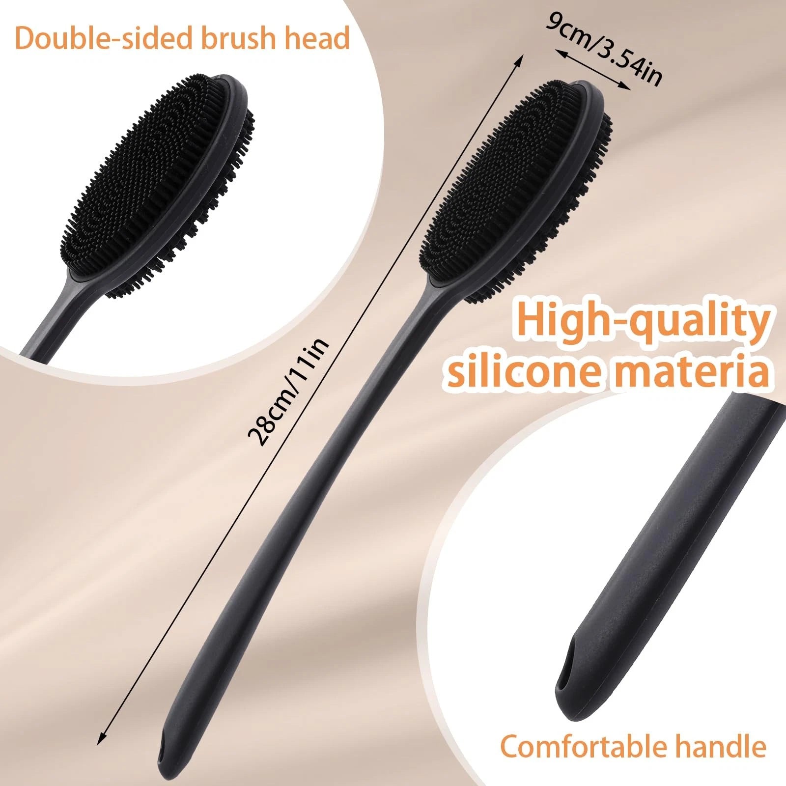Silicone Back Scrubber for Shower Bath Body Brush Short Handle Exfoliating