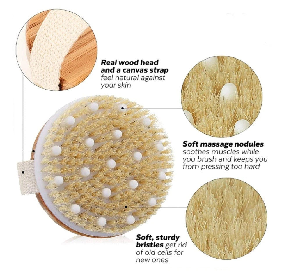 Natural Bristle Wooden Body Brush – Dry Brushing Spa & Shower Scrubber
