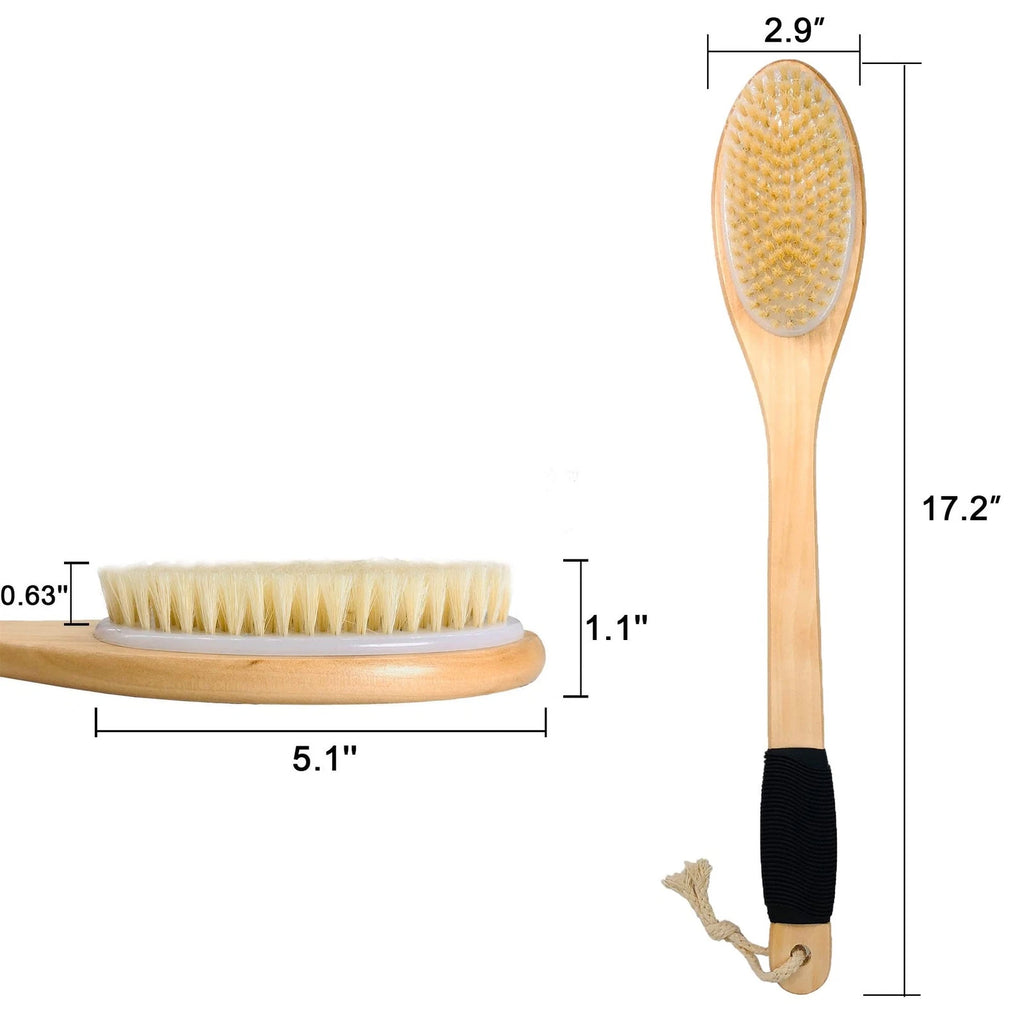 Bath Brush Wooden Curved Long Handle Antiskid Shower Brush For Exfoliating Natur
