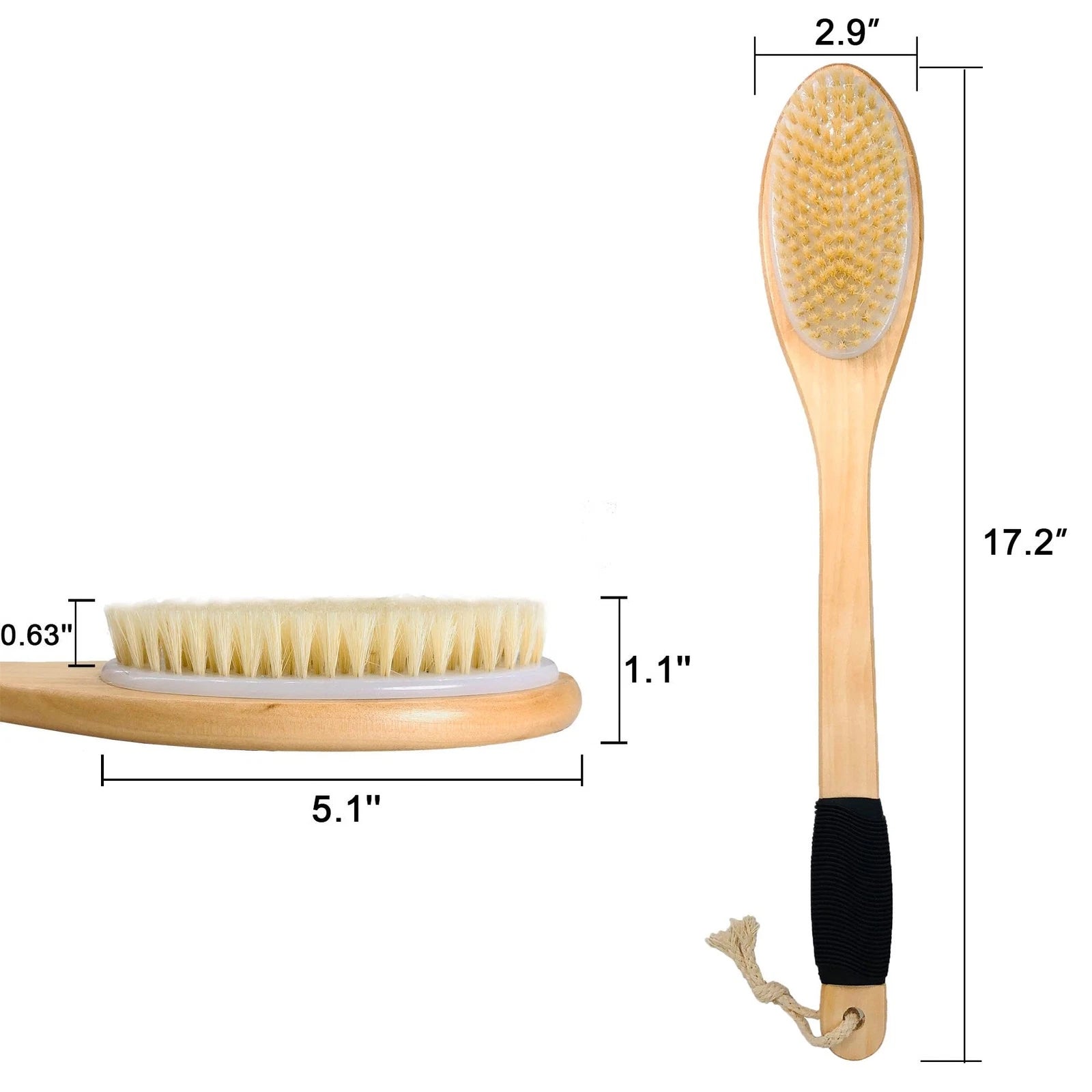 Bath Brush Wooden Curved Long Handle Antiskid Shower Brush For Exfoliating Natur