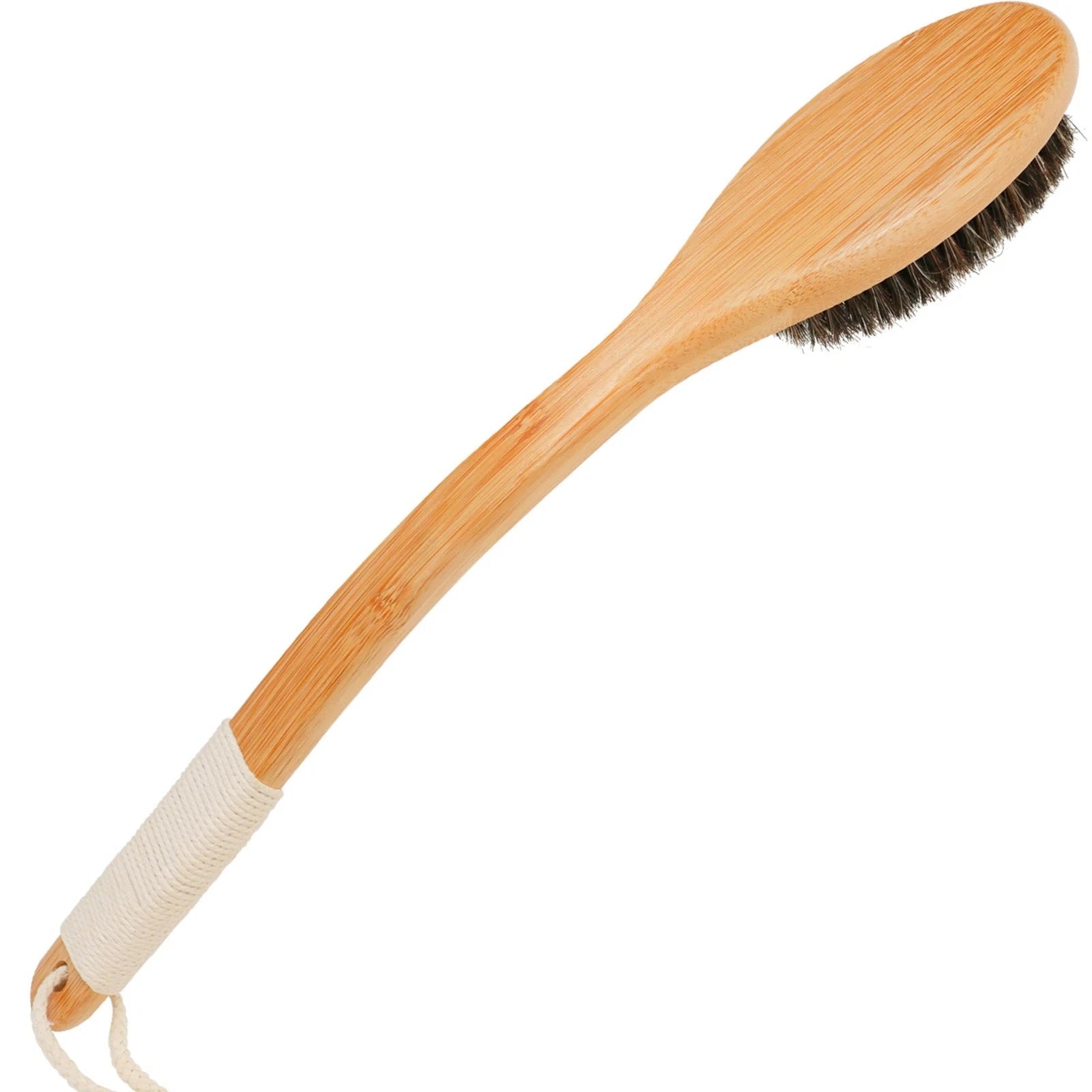 Horsehair Bath Brush Bamboo Curved Long Handle Antiskid Body Brush for Exfoli...