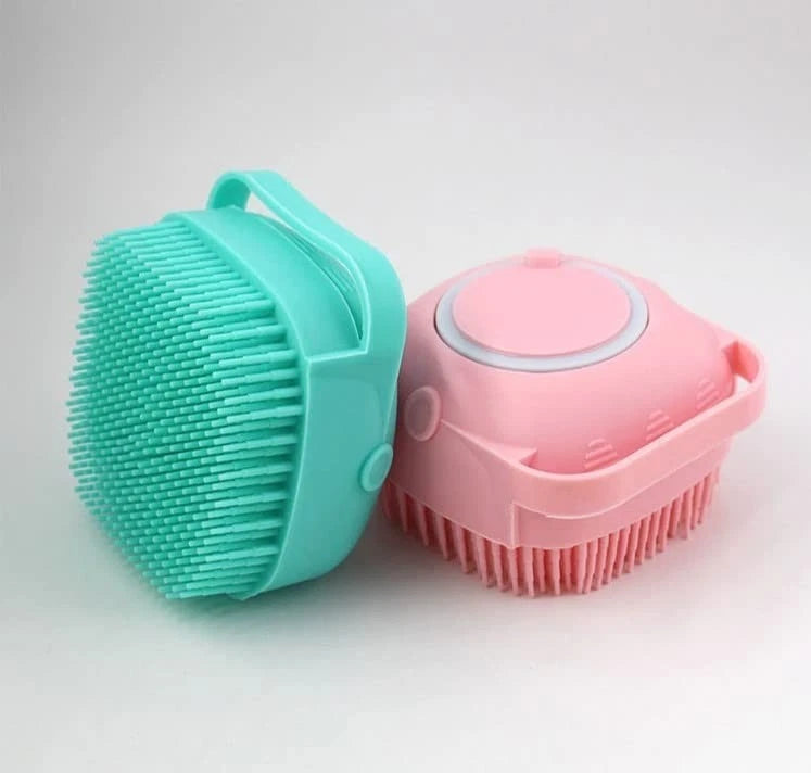 Pet Dog Cat Silicone Soft Massage Bath Brush Scrubber Shampoo Dispenser