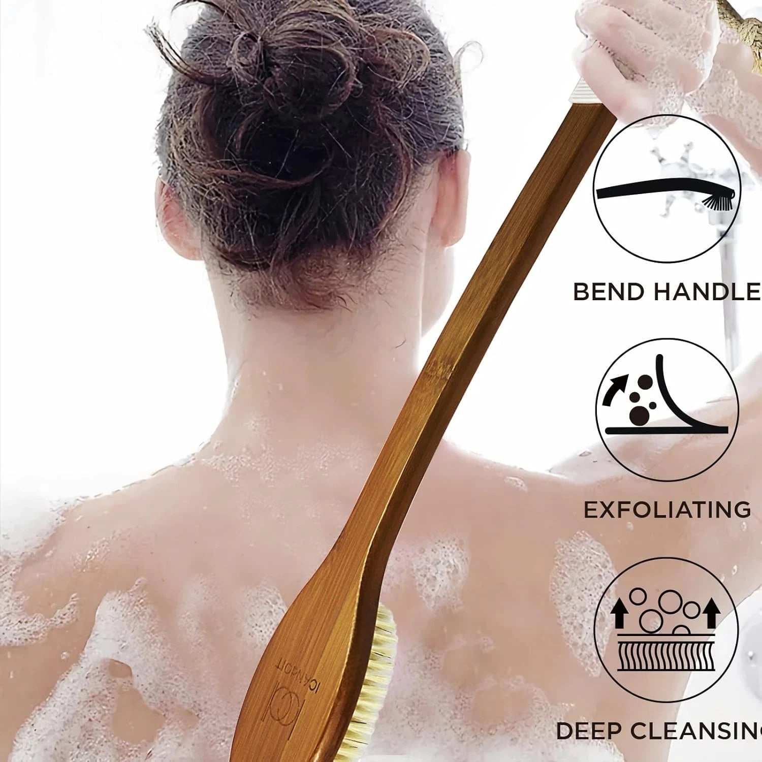 Bath Brush Exfoliating Long Handle Shower Scrubber Back Brush Boar Bristles