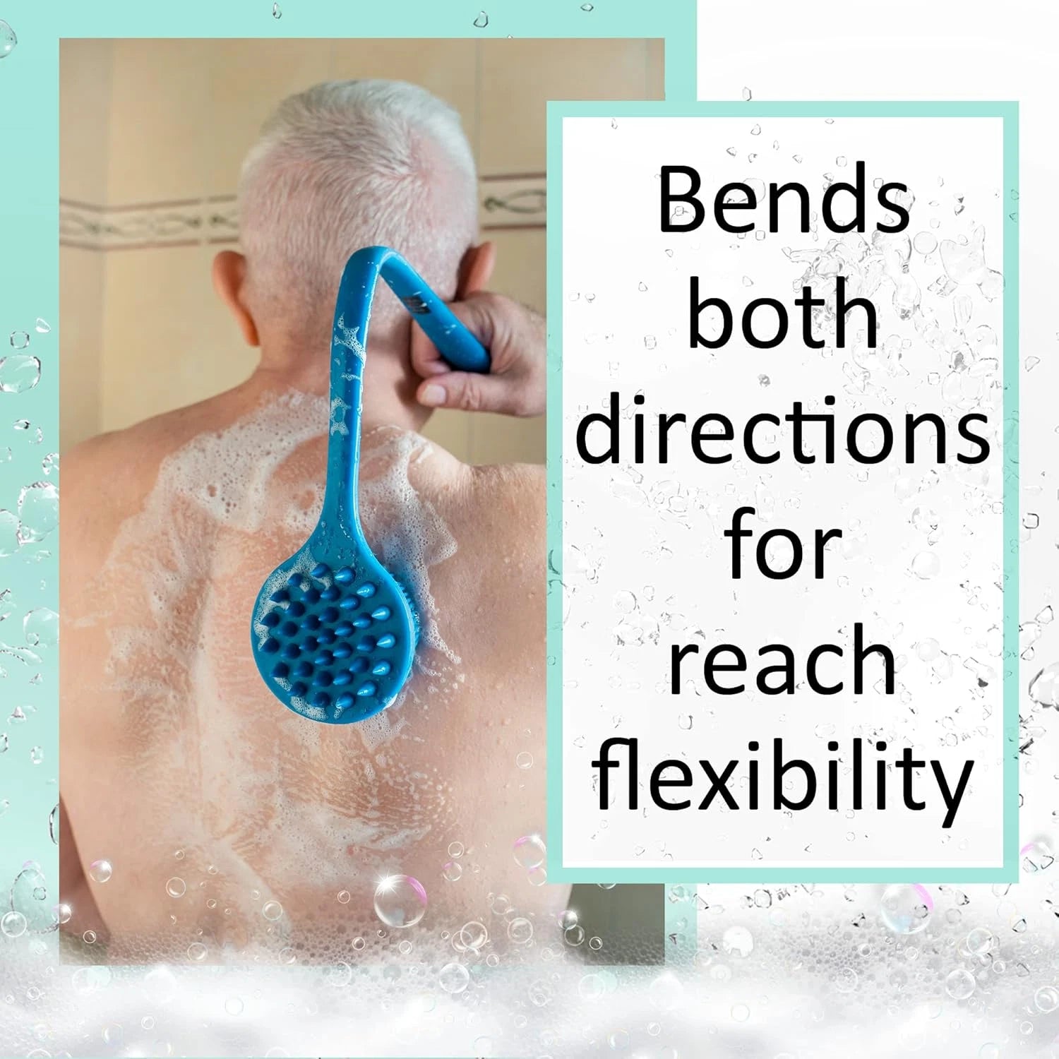 Bendable Long Handled Silicone Body Brush & Hair Scrubber - Bath Shower Back Bru