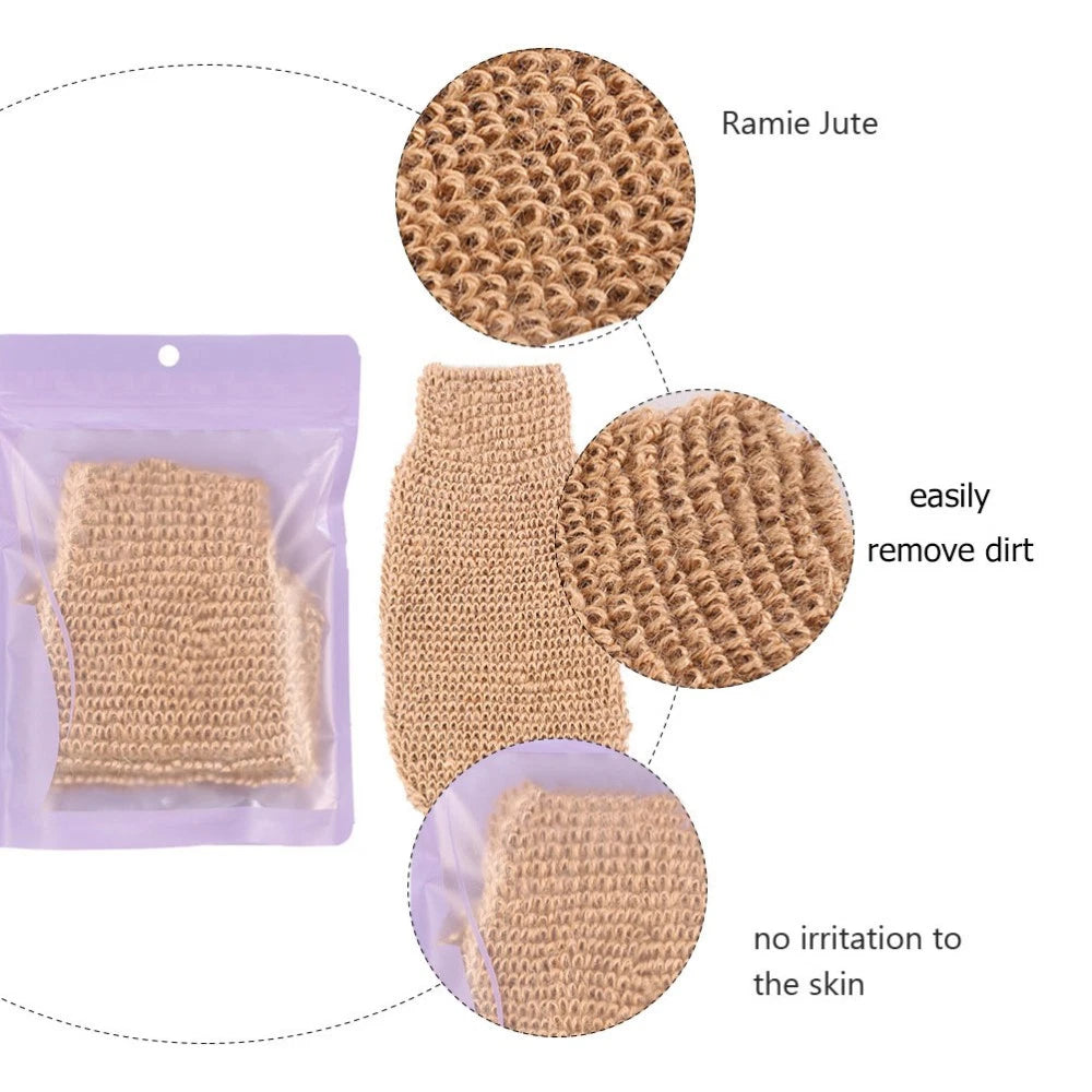 2Pcs Bath Glove Exfoliating Scrubber Ramie Jute for Body Care