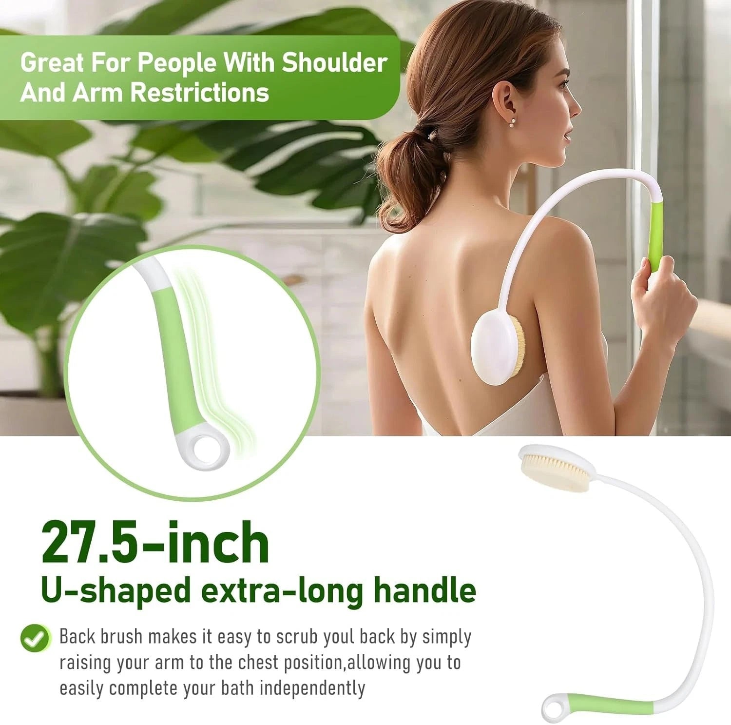 Ergonomic U-Shaped Back Bath Brush with Dual-Sided Silicone Scrubber for Comfort
