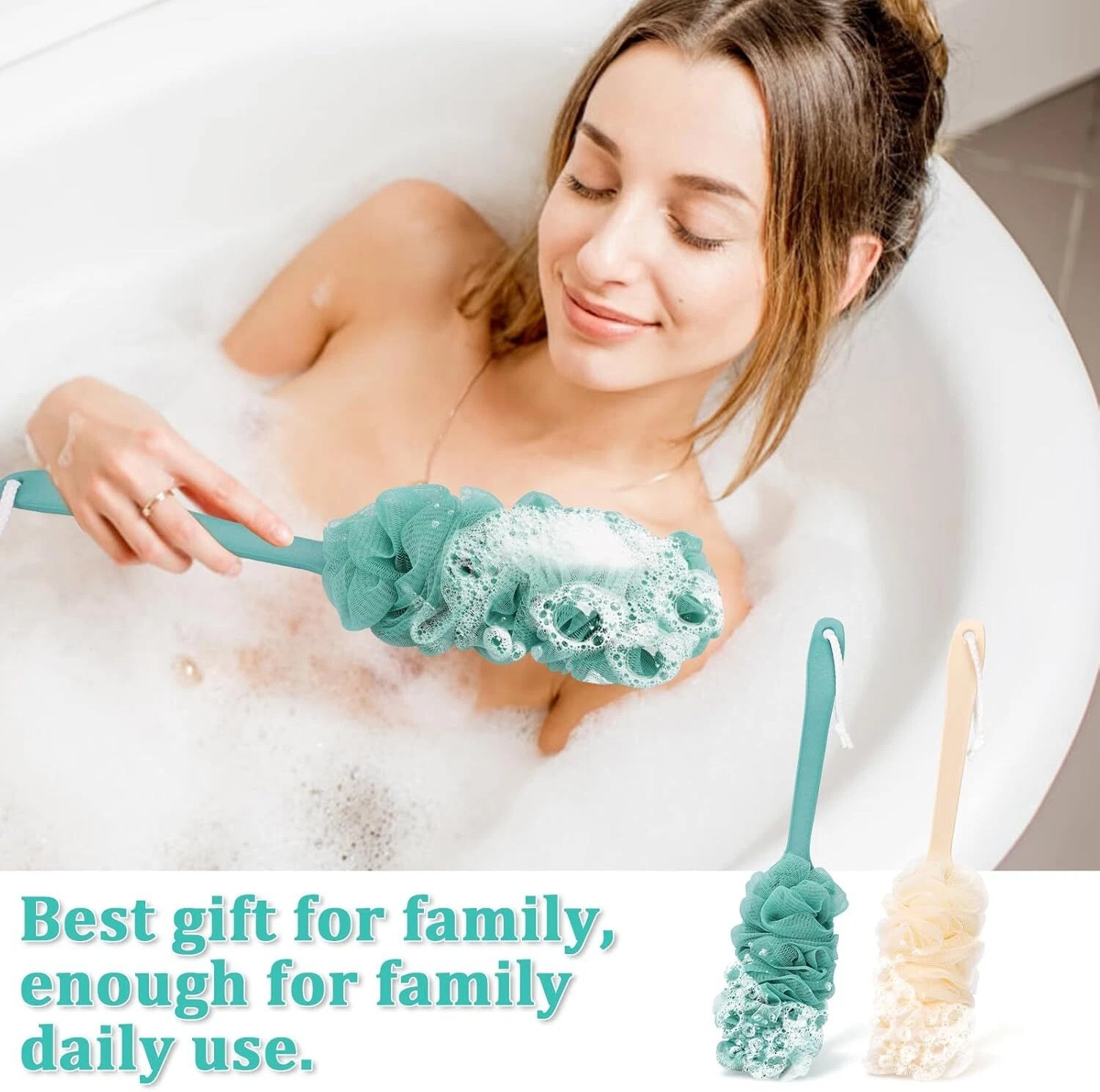 2x Back Scrubber for Shower Loofah Sponge Shower Brush Exfoliating & Long Handle