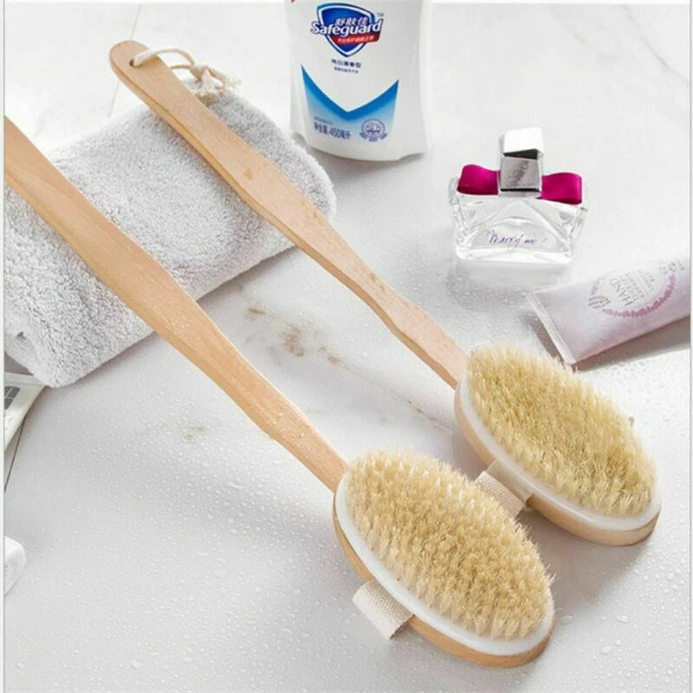 Durable Natural Long-Handled Bath Shower Body Back Dry Skin Spa Scrubber Brush A