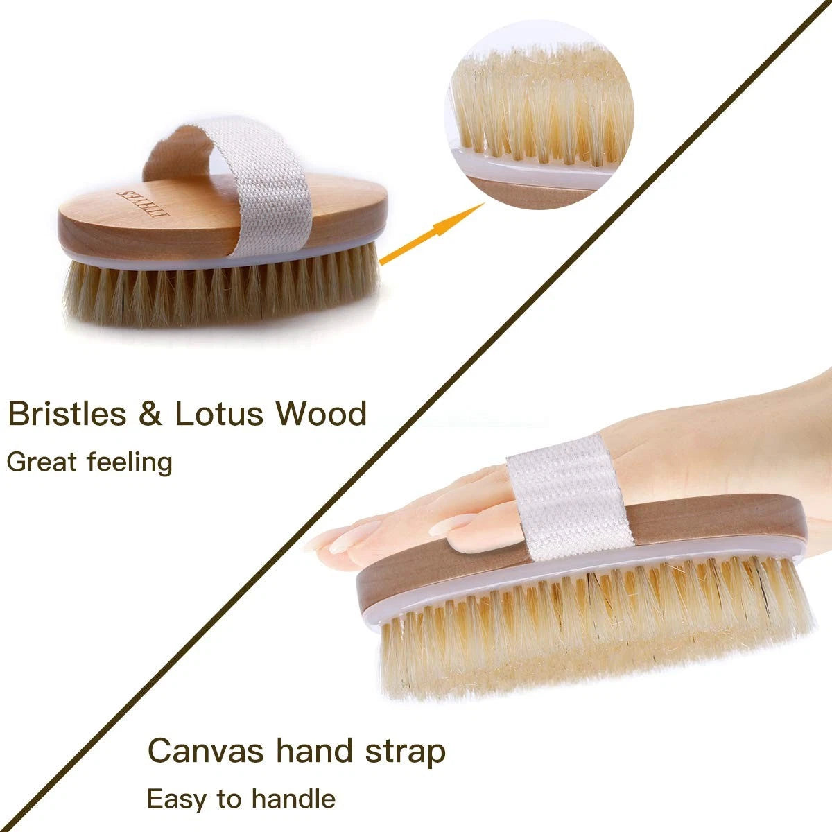 Ithyes Dry Brushing Body Brush Exfoliating Brush Natural Bristle Bath Brush for