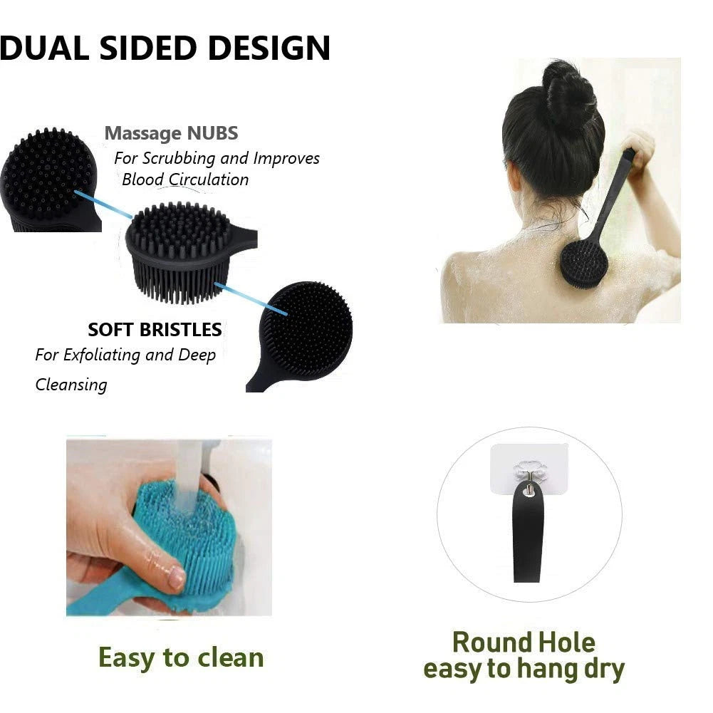 Silicone Body Scrubber Long Handle Back Scrubber for Shower Silicone Body Brush