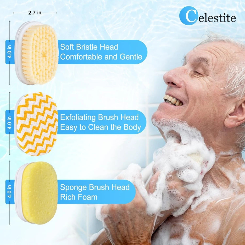 20” Long Handle Shower Brush for Body, Back Scrubber for Shower with 3 Pcs Brush