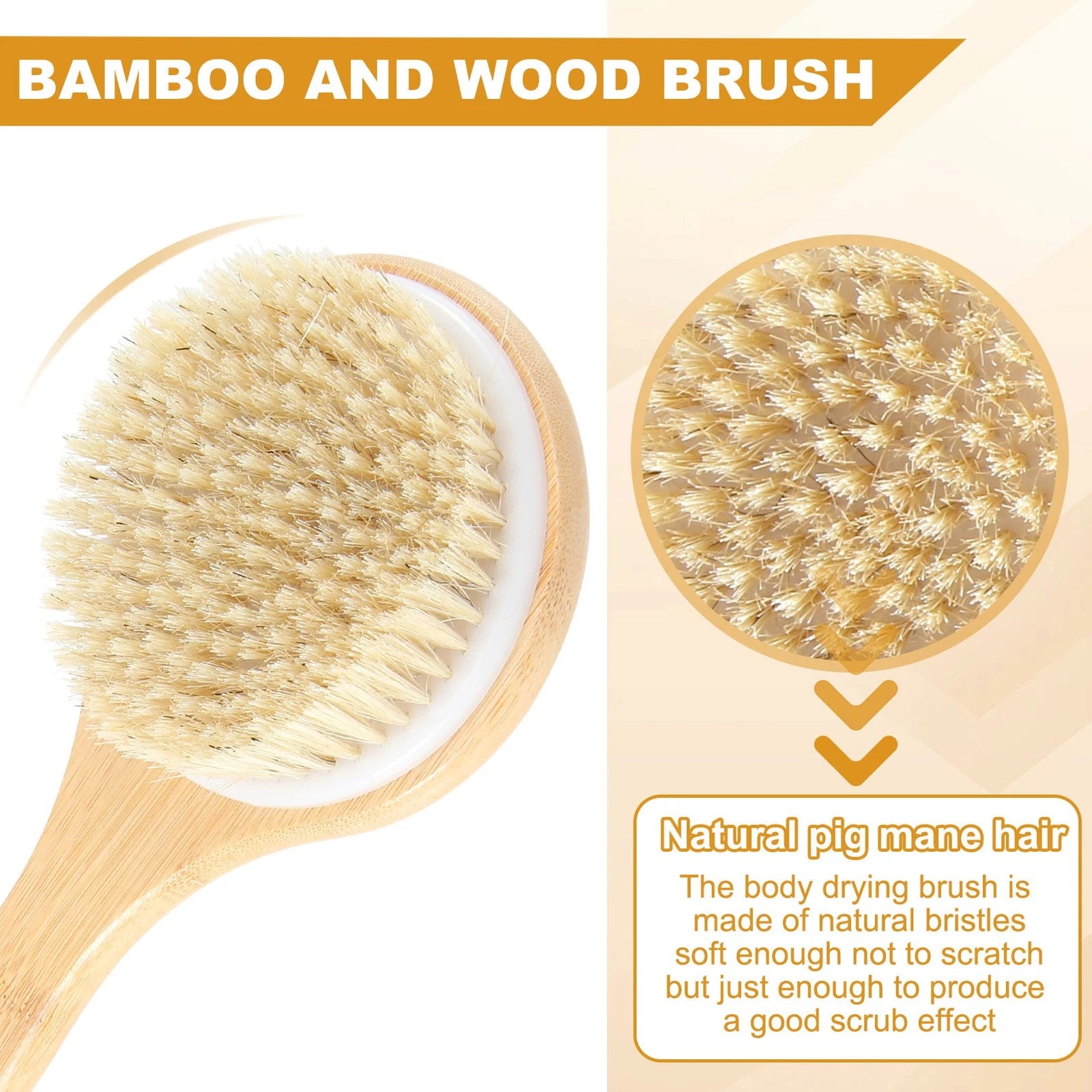 Dry Skin Body Brush Bath Exfoliating Brush Natural Bristles Back Scrubber3391