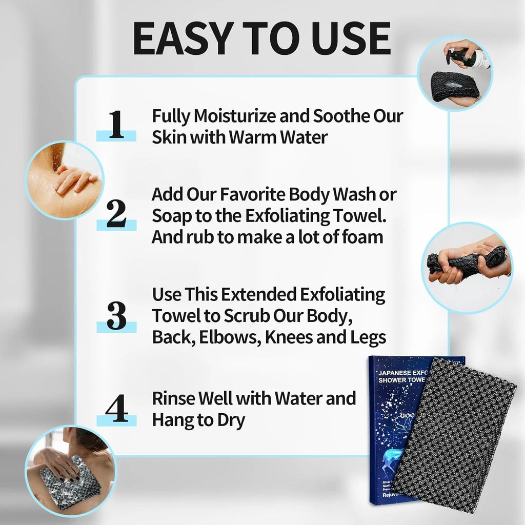 Exfoliating Washcloth Shower Towels, Premium Japanese Body Black