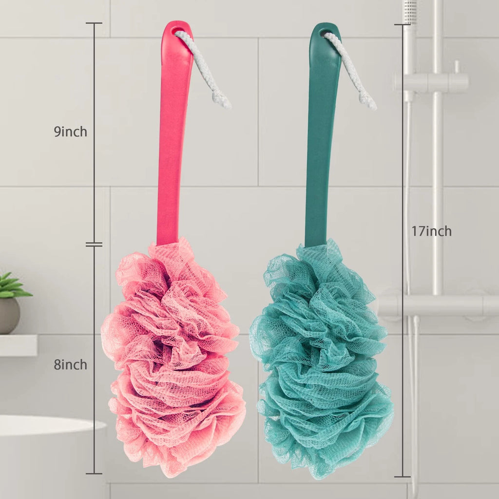 2Pack Back Scrubber for Shower Loofah Sponge Brush Exfoliating Body Long Handle
