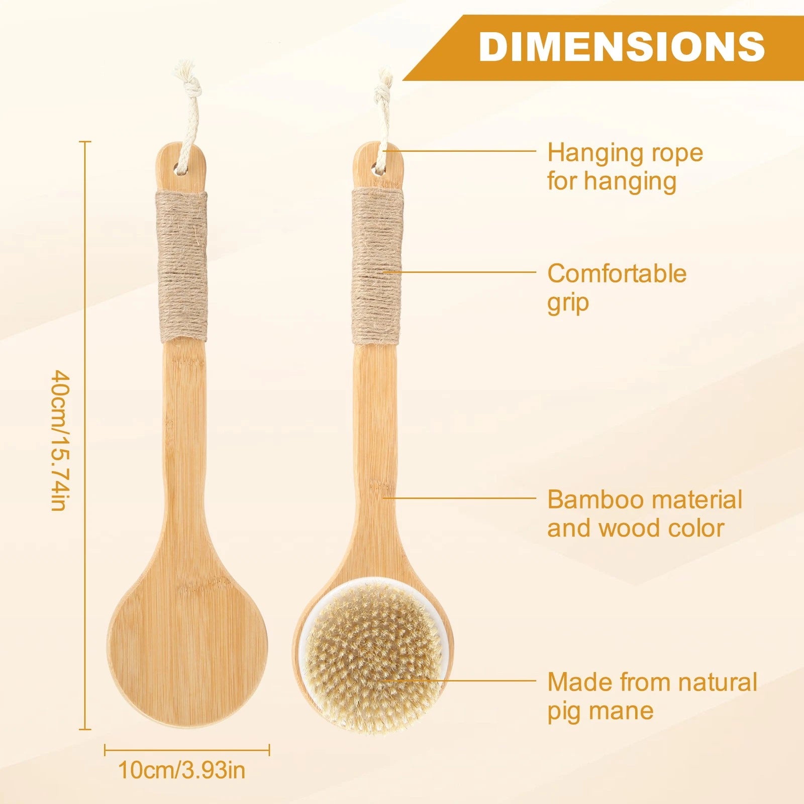 Dry Skin Body Brush Bath Exfoliating Brush Natural Bristles Back Scrubber3391