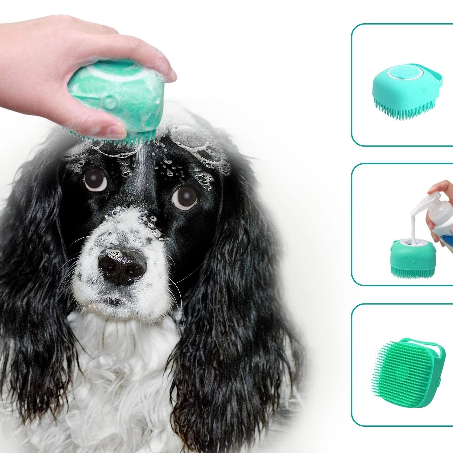 Pet Dog Cat Silicone Soft Massage Bath Brush Scrubber Shampoo Dispenser