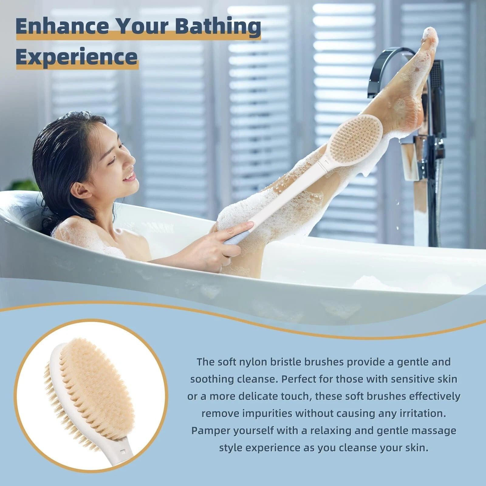 20.5" Back Bath Brush Long Handle for Shower for Men and Women