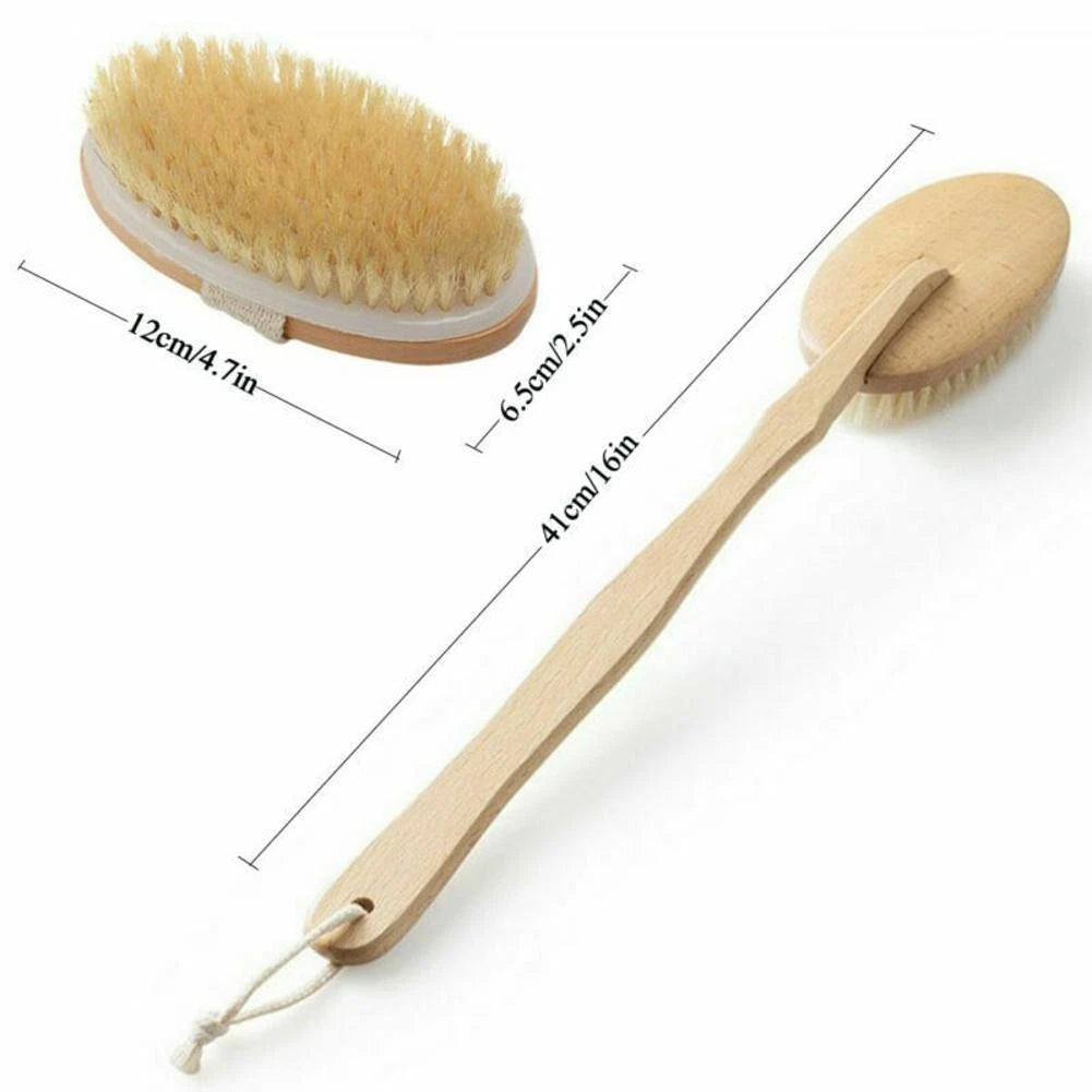 Durable Natural Long-Handled Bath Shower Body Back Dry Skin Spa Scrubber Brush B