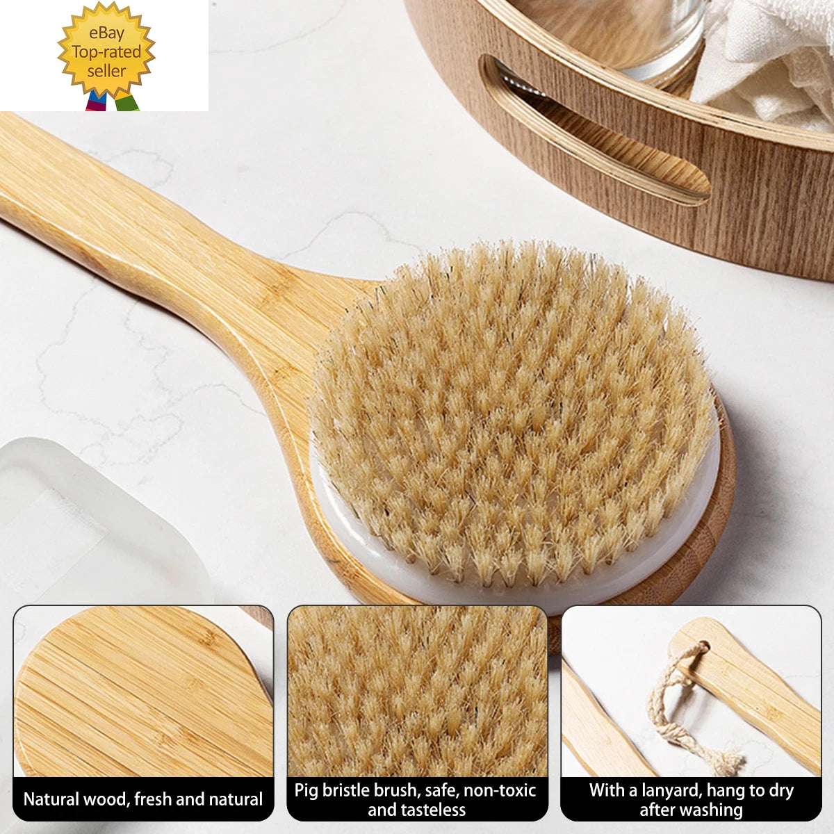 Long Handled Shower Bath Body Brush - Bathroom Wet & Dry Exfoliating Scrubber