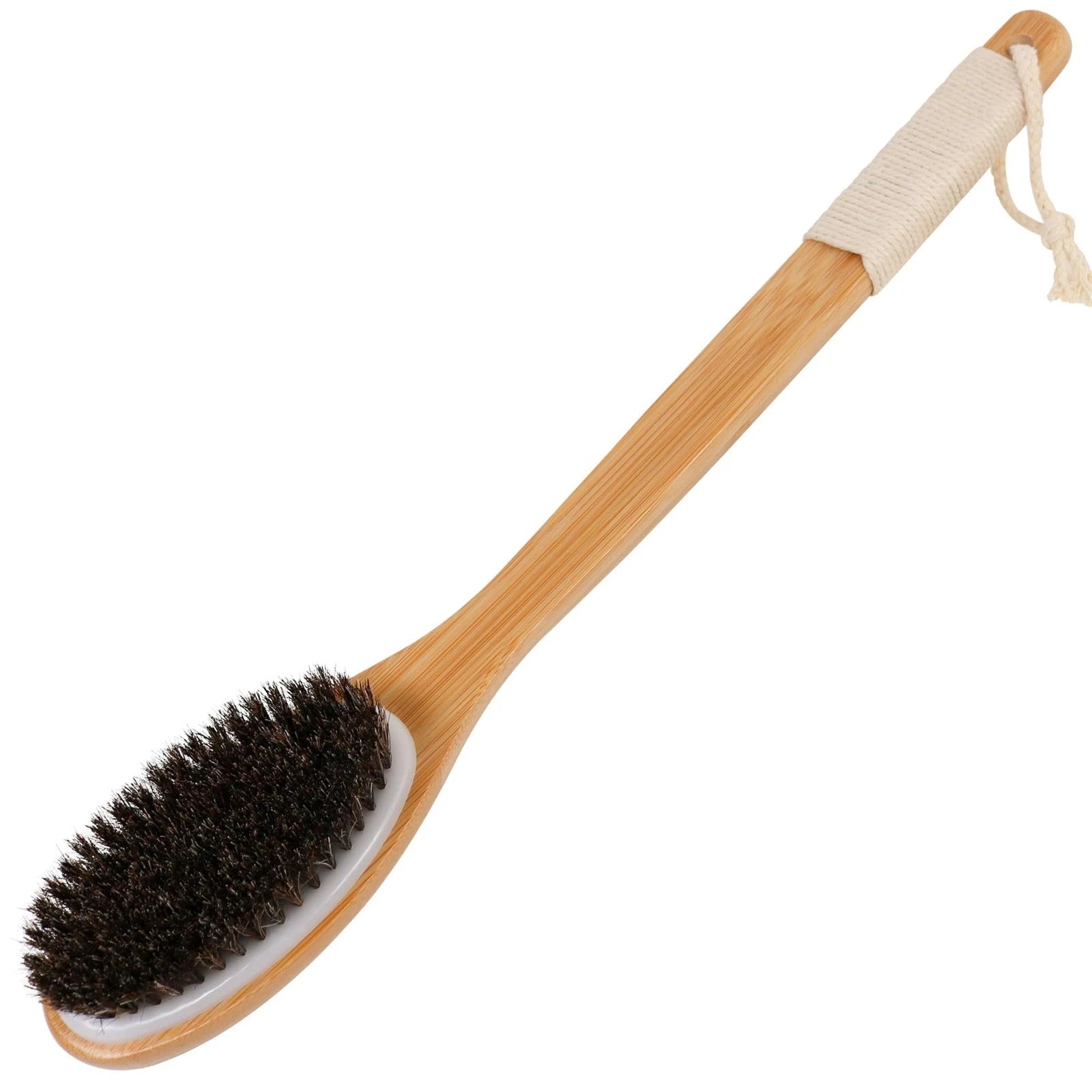 Horsehair Bath Brush Bamboo Curved Long Handle Antiskid Body Brush for Exfoli...