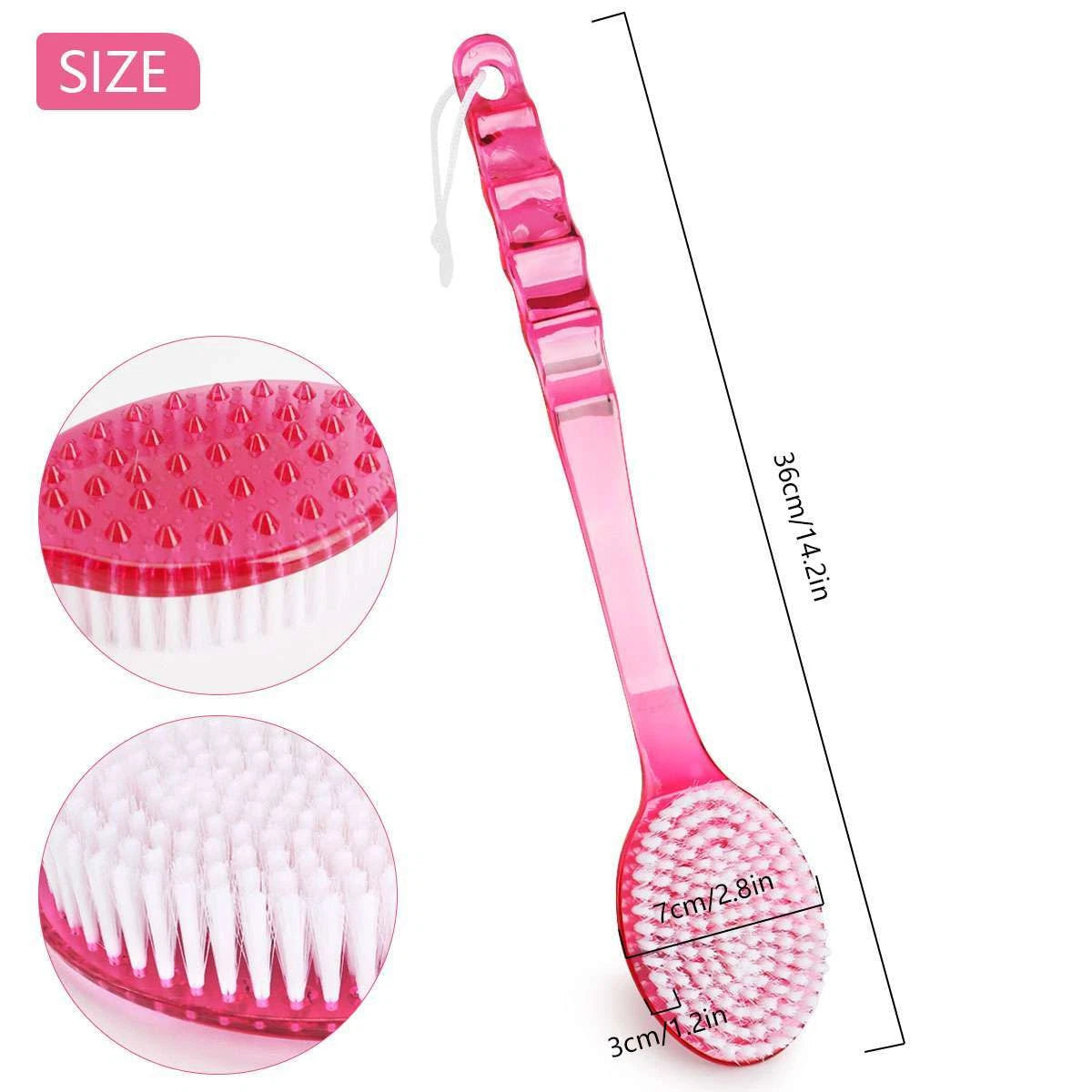 Bath Body Brush Soft Bristles Shower Back Scrubber Anti Slip Long Handle W/ Rope