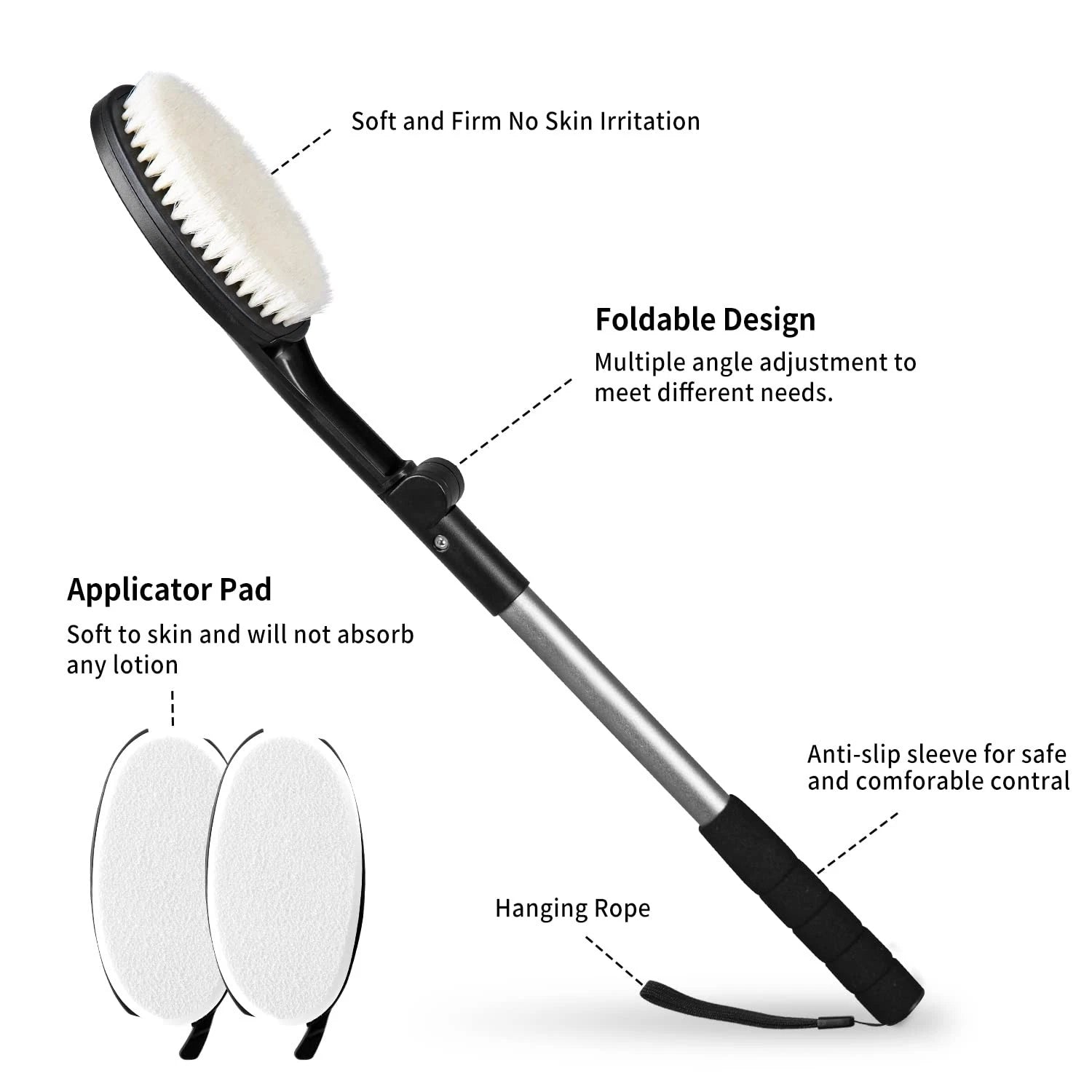 Body Brush for Back, Long Handle Bath Brush for Showering, Adjustable Head Ba...