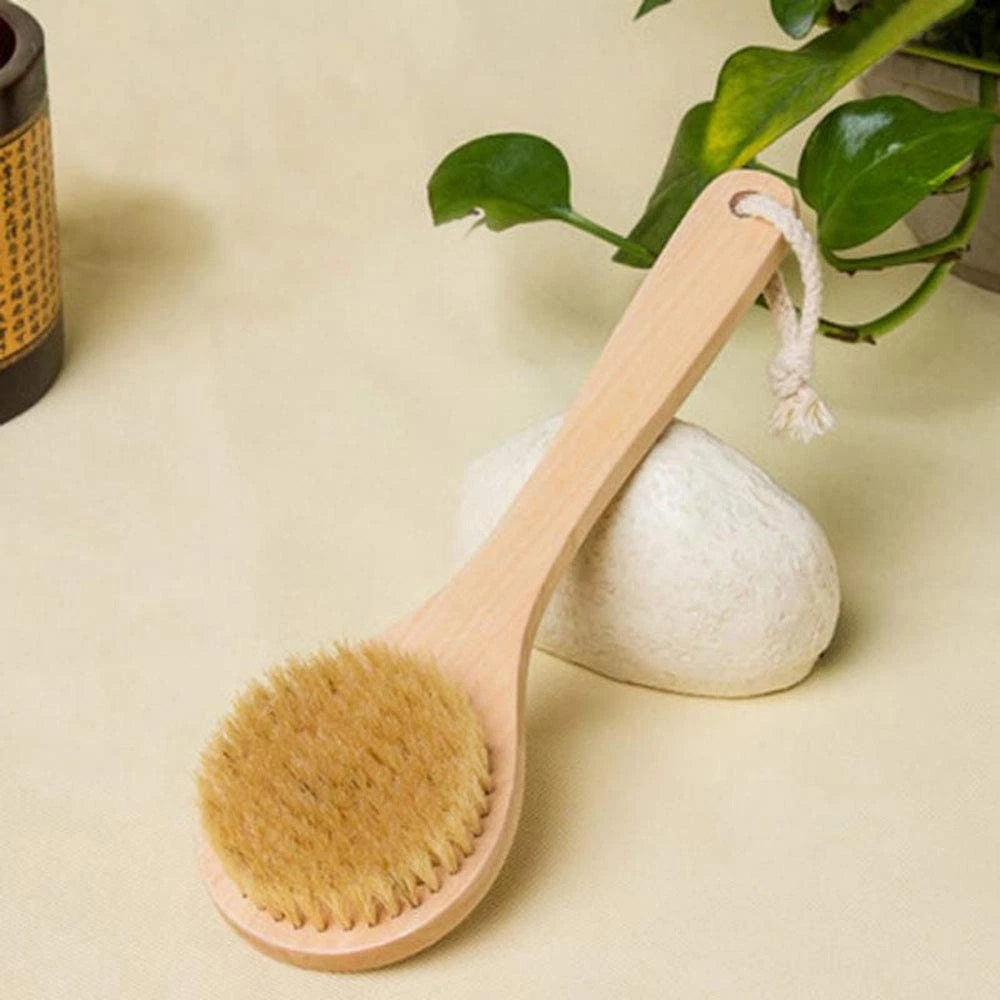 Dry Bath Body Brush Back Scrubber 9.84 Short Handle Natural Bristles Bath & Sho