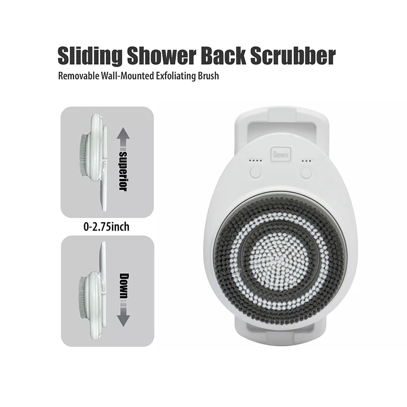 Electric Back Bath Brush Wall-mounted Intelligent Bathing Machine W/ Spare Brush