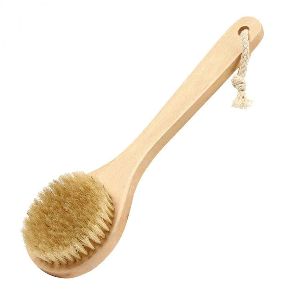 Dry Bath Body Brush Back Scrubber 9.84 Short Handle Natural Bristles Bath & Sho