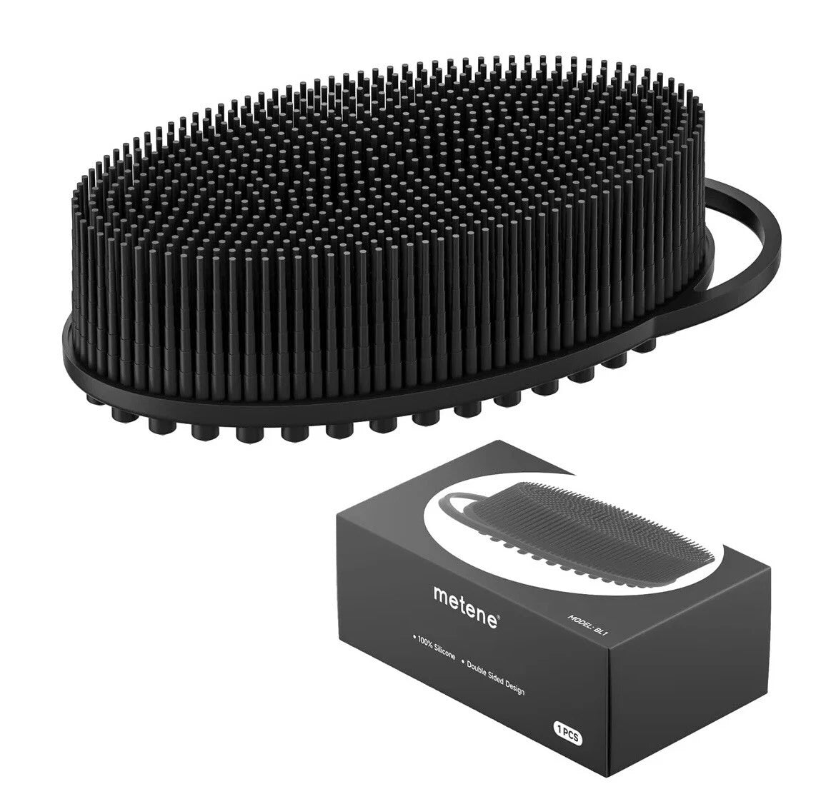 Metene Silicone Body Scrubber Exfoliating Shower Bath Soft Black Boxed For Gift