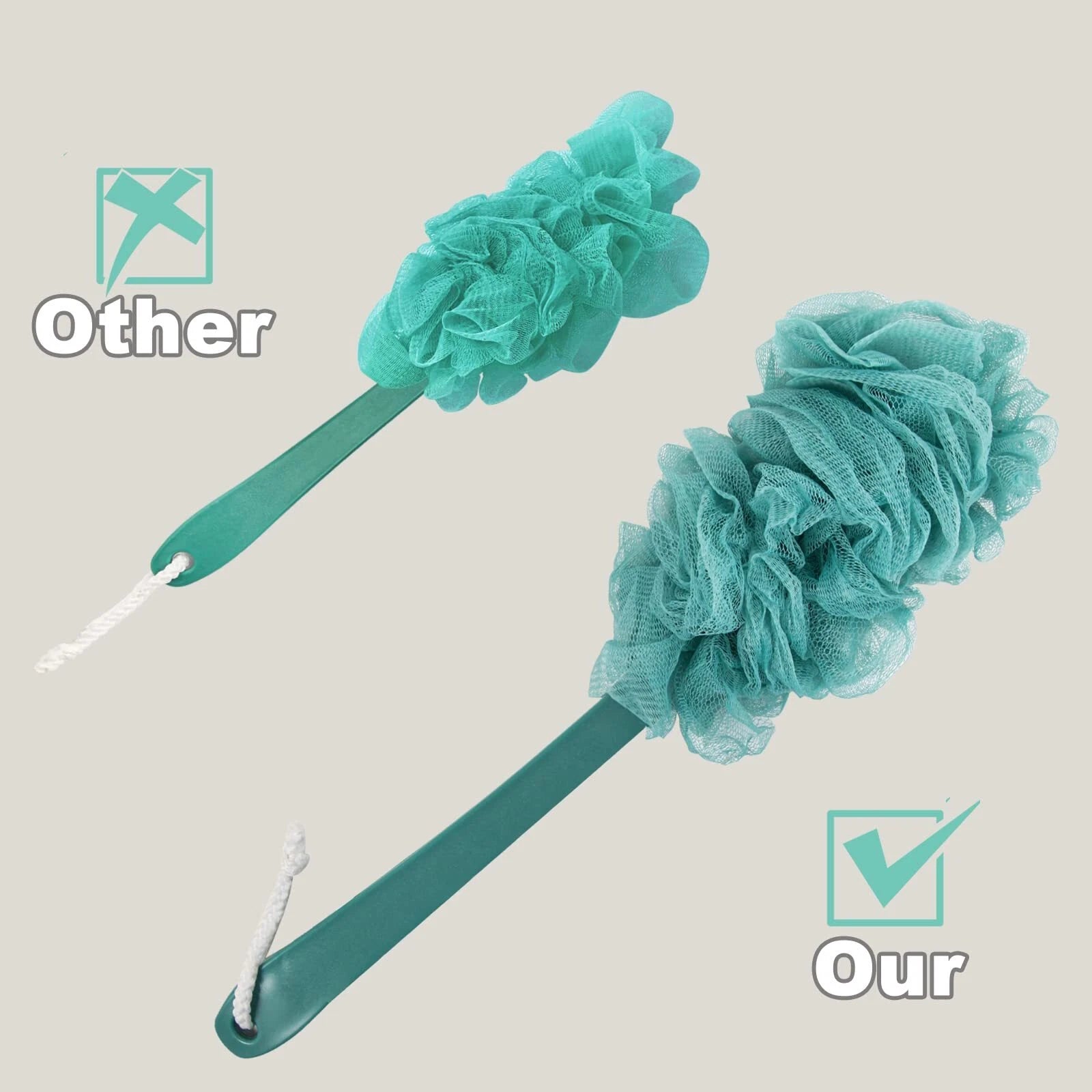 2 Pack Loofah on a Stick Back Scrubber Shower Bath Brush with Long Handle