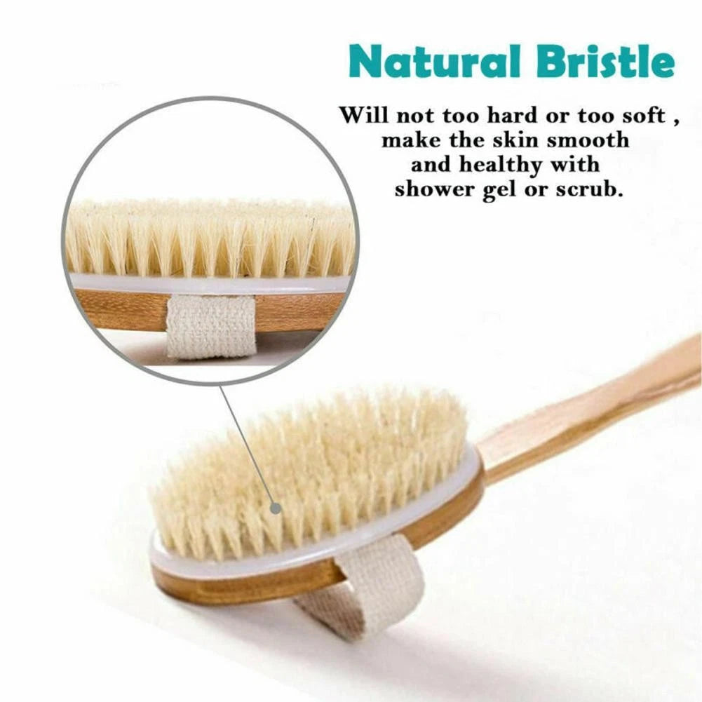 Durable Natural Long-Handled Bath Shower Body Back Dry Skin Spa Scrubber Brush A