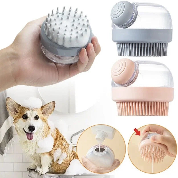 Silicon Bath Pet Body Brush Hair Shower Scrubber Gel Dispenser Soft Massager2PCS