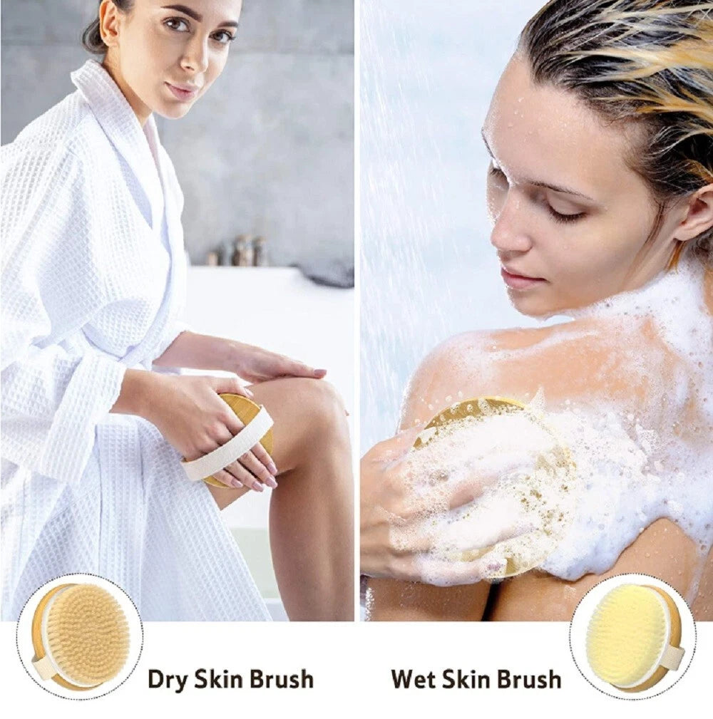 Natural Bristle Wooden Body Brush – Dry Brushing Spa & Shower Scrubber