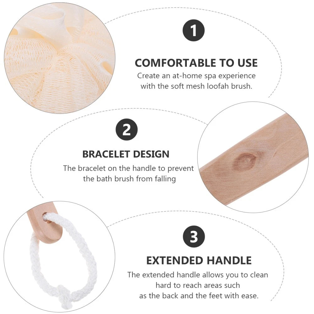 Bath Sponge Brush with Long Handle Exfoliating Back Scrubber Loofah Mesh