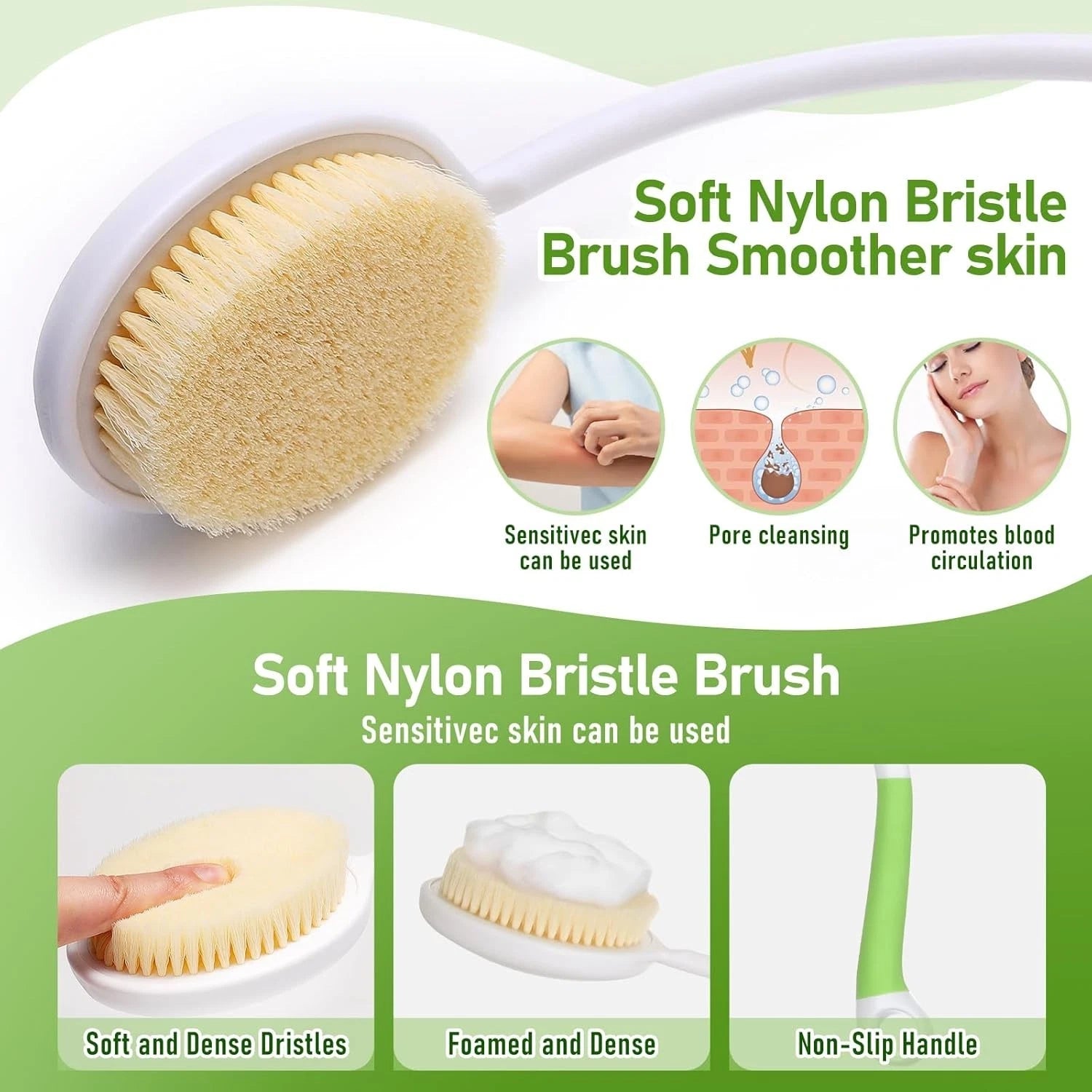 Ergonomic U-Shaped Back Bath Brush with Dual-Sided Silicone Scrubber for Comfort