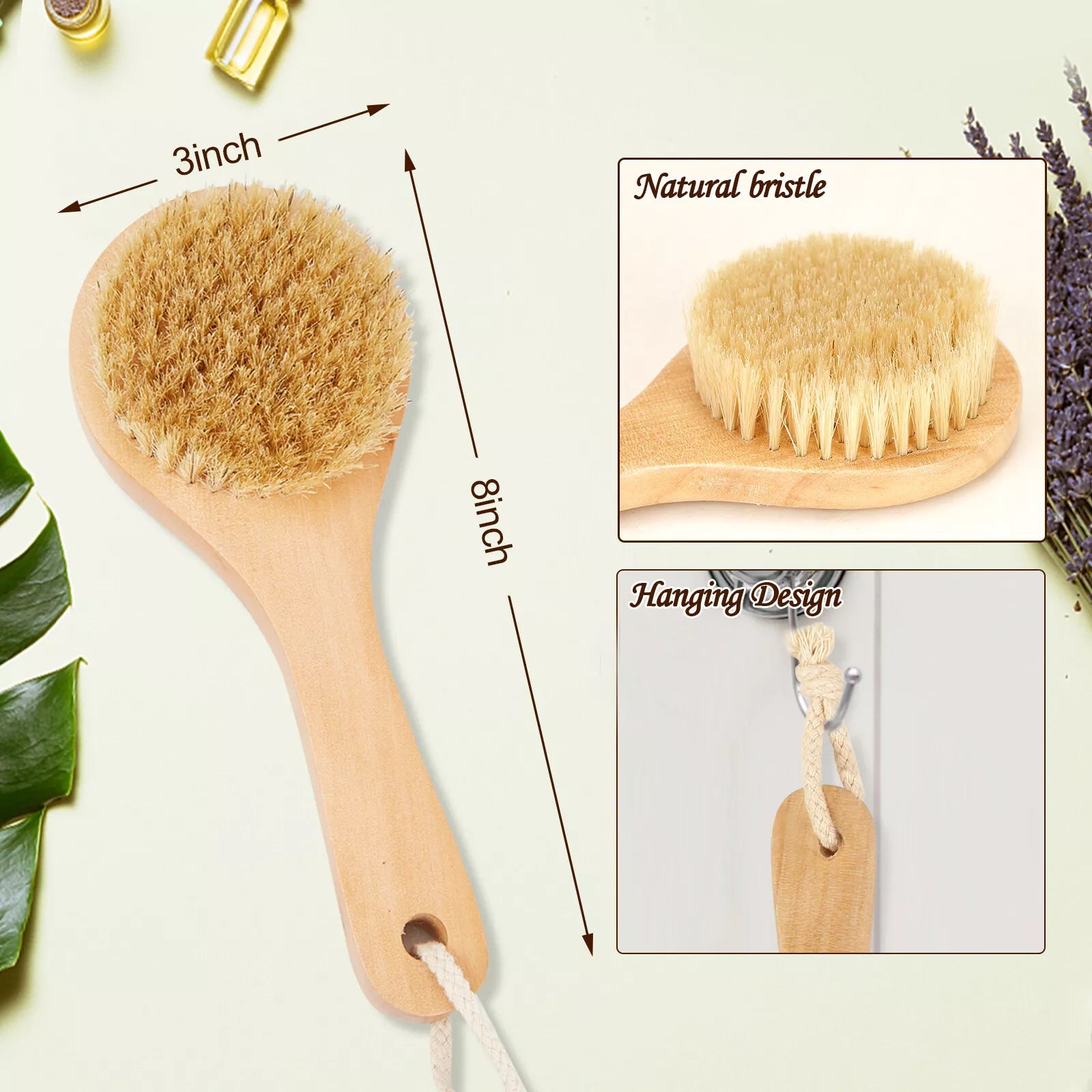 Dry Brushing Body Brush Wood Shower Bath Back Brush Skin Massage Scrubber Spa