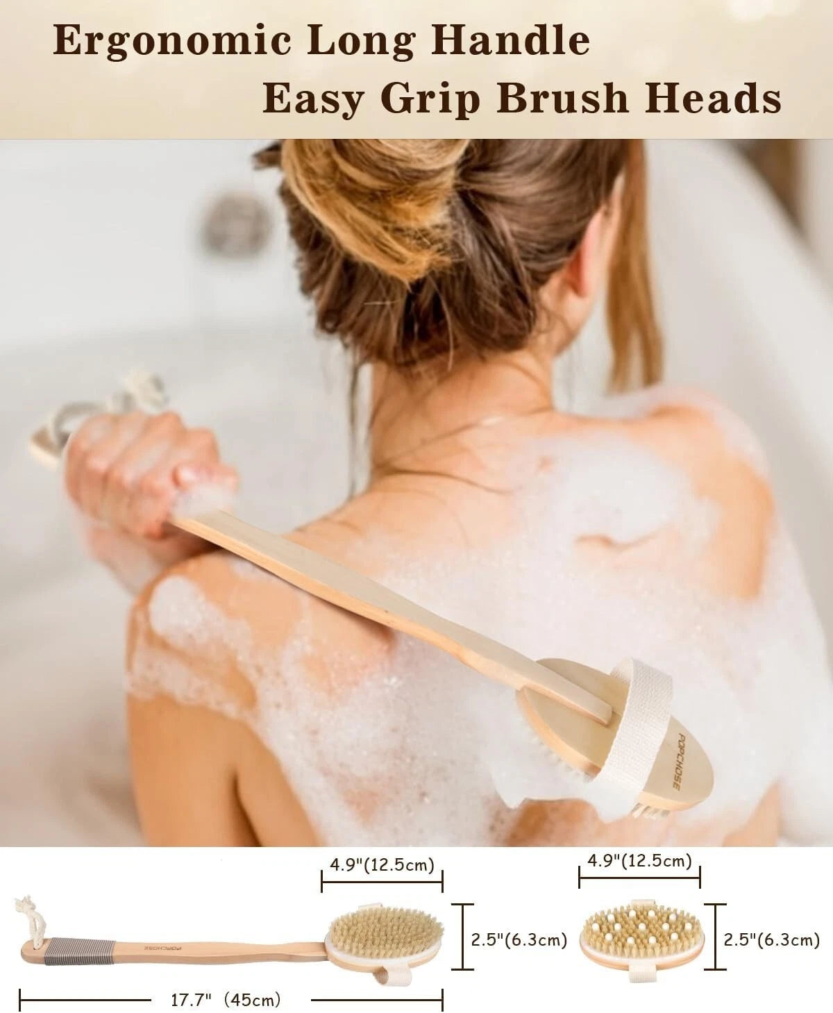 Dry Brushing Body Brush Bamboo 15 Inch Dual Heads Exfoliating Shower Tool